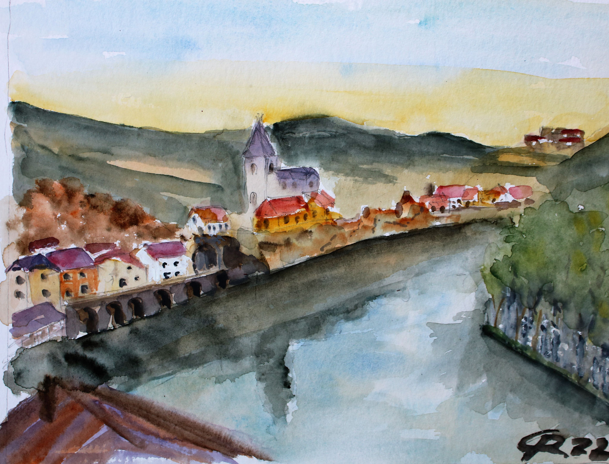 Frankreich, Ambialet am Tarn, Aquarell (2022)