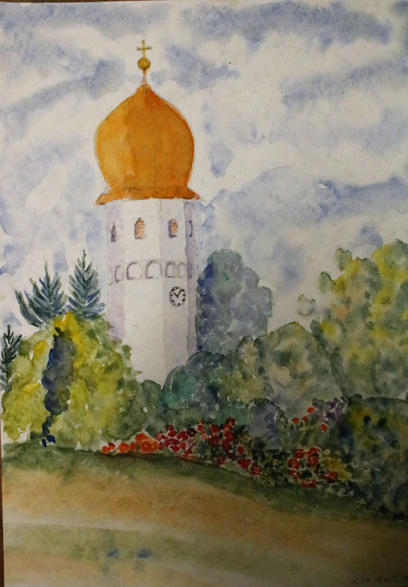 Chiemsee, Fraueninsel Klosterkirche, Aquarell (2009)