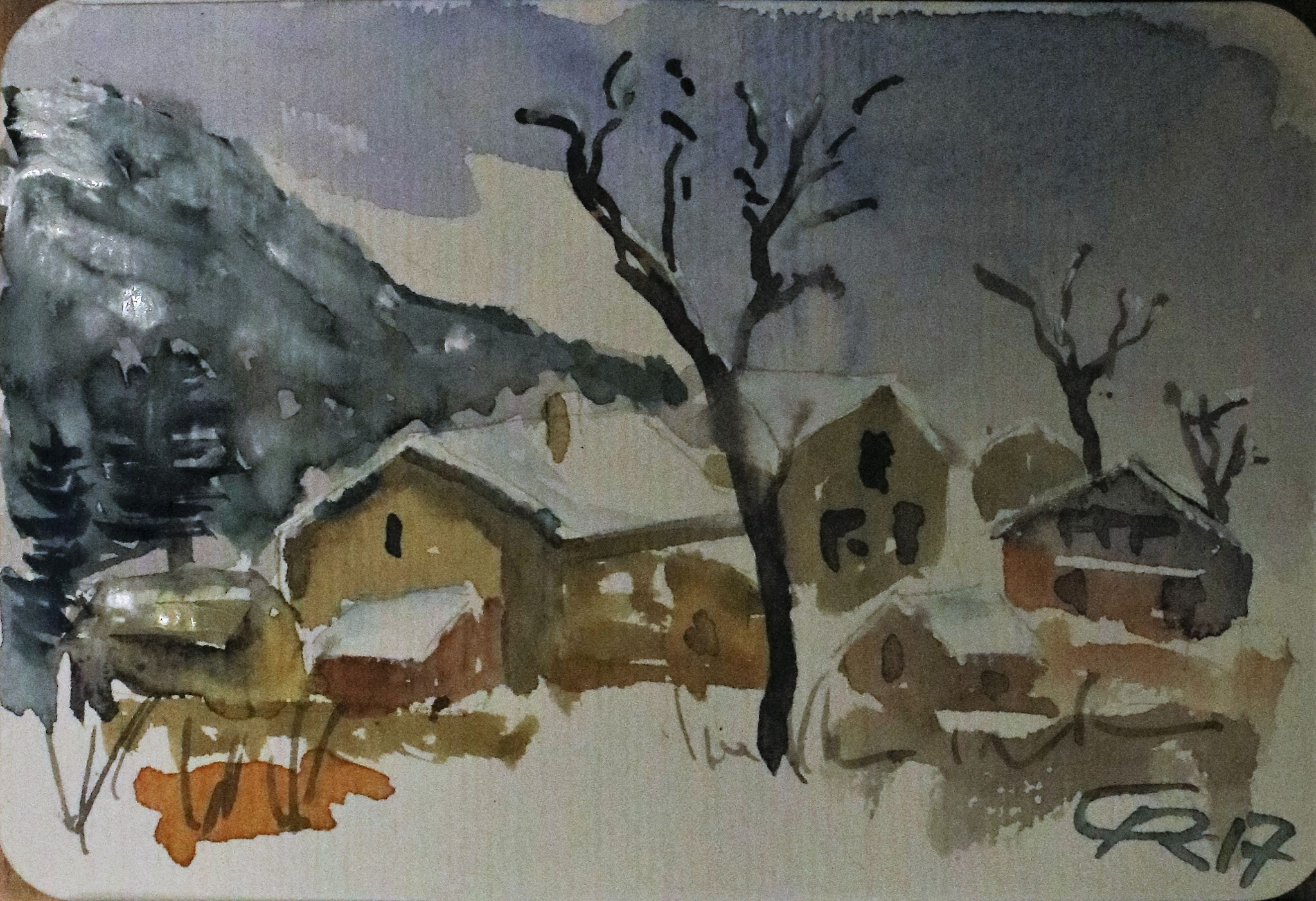 Winterstimmung in den Alpen, Aquarell (2018)