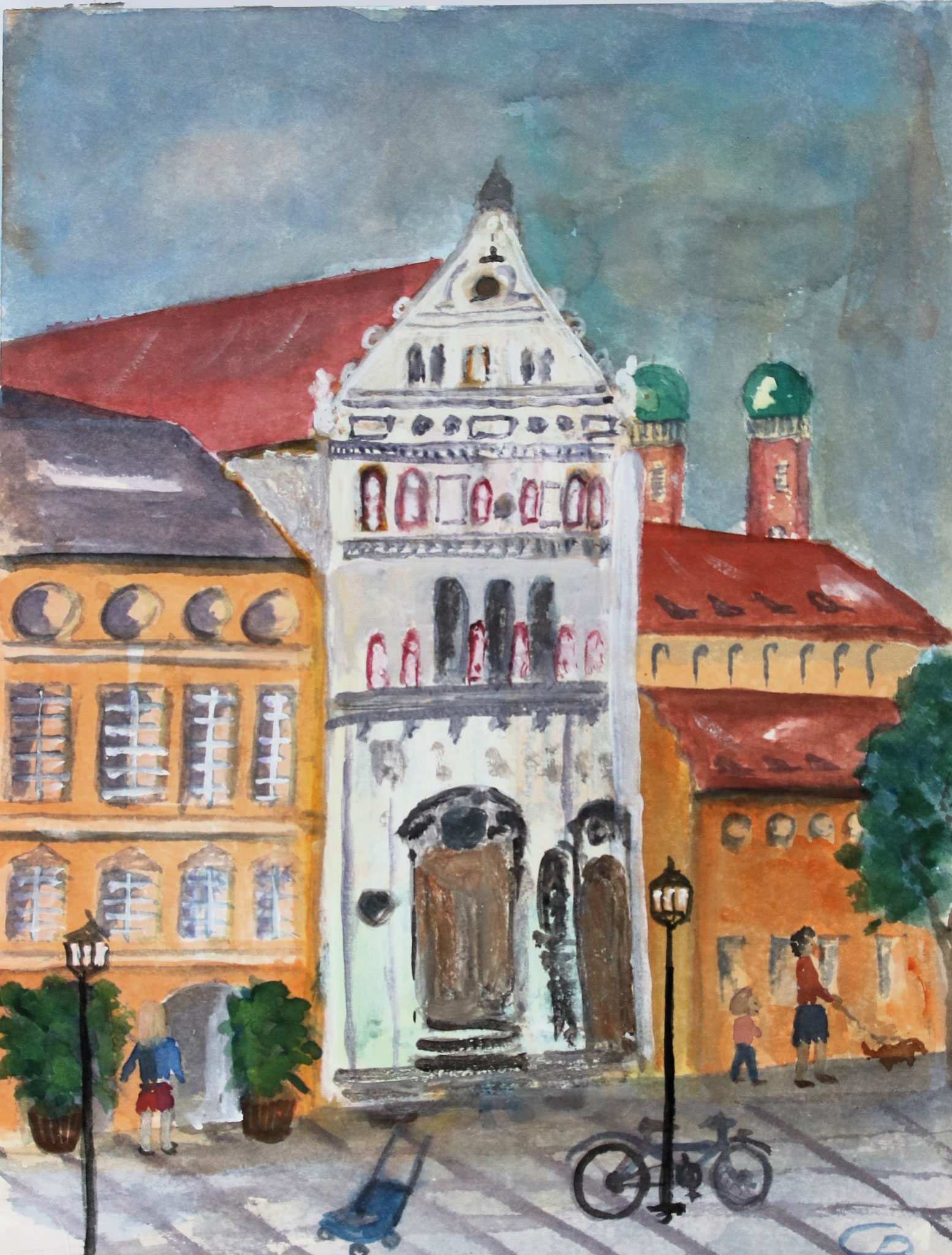 München, Michaelskirche, Überarbeitung eines älteren Bildes, Aquarell (2025)