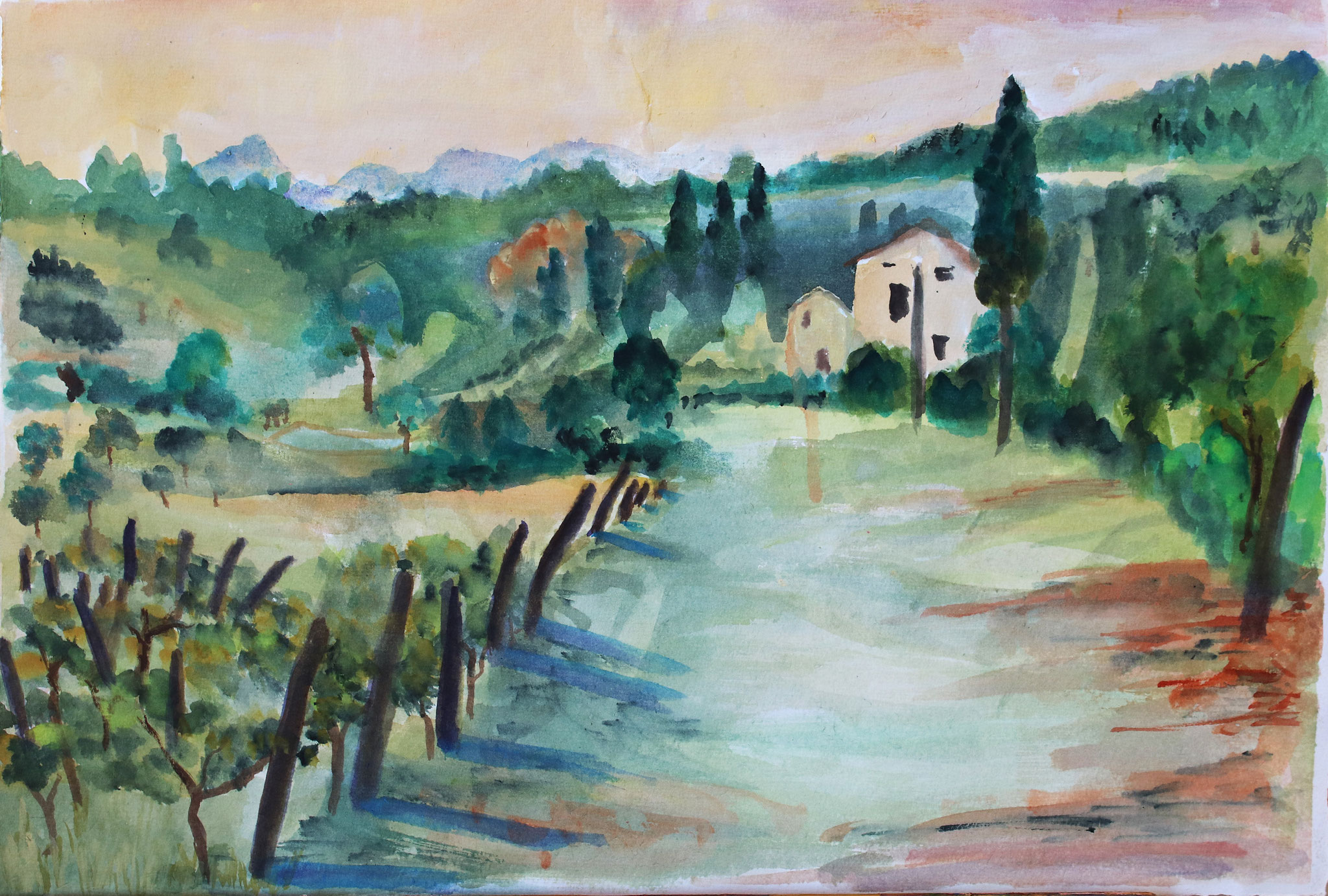Landschaft Toscana, Aquarell (2025)