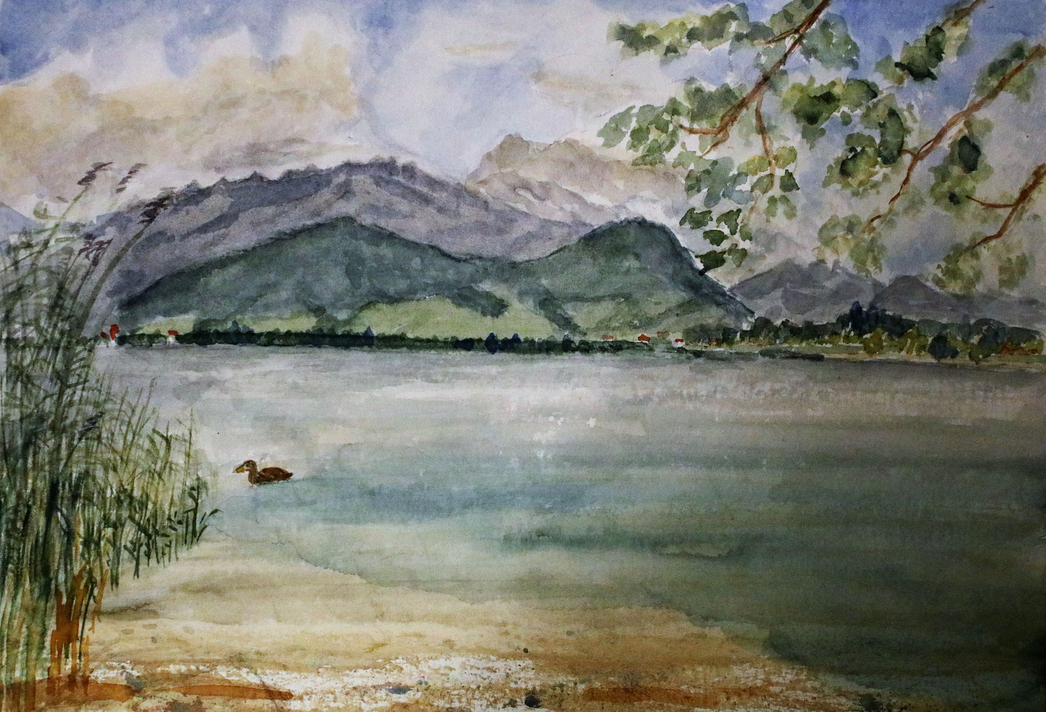 Chiemsee, Blick zur Kampenwand, Aquarell (2009)
