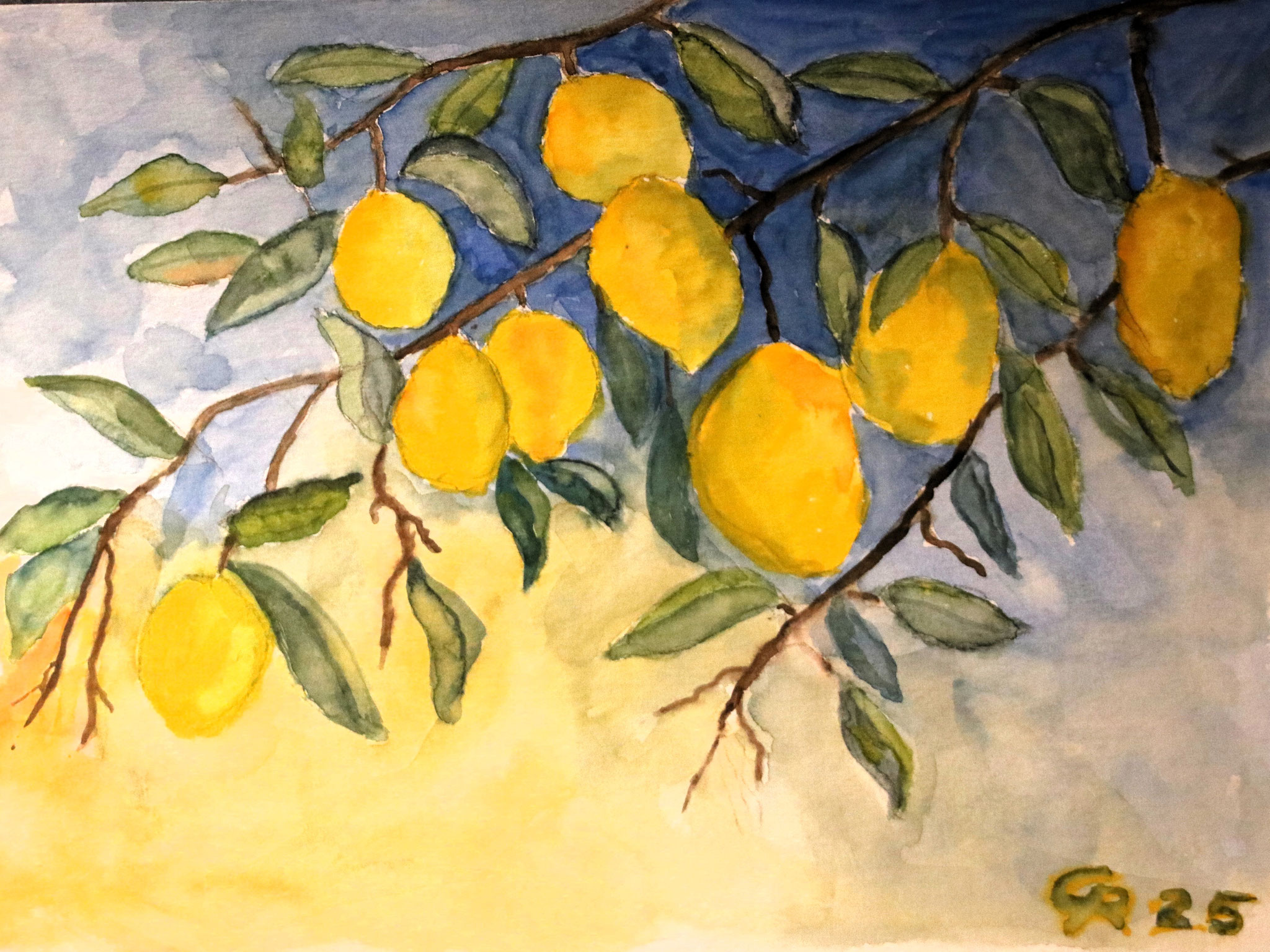 Zweig mit Zitronen, Aquarell (2025)