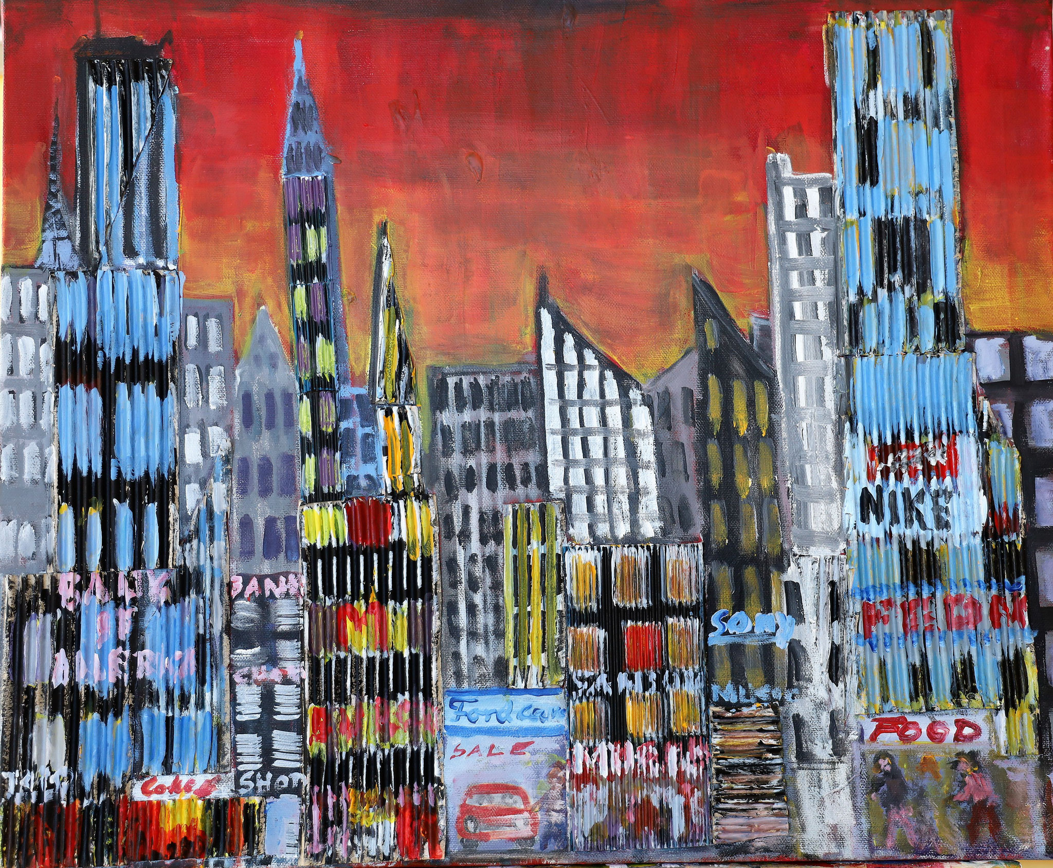 Stadtsilhouette I, Acryl mit Wellpappe (2021)