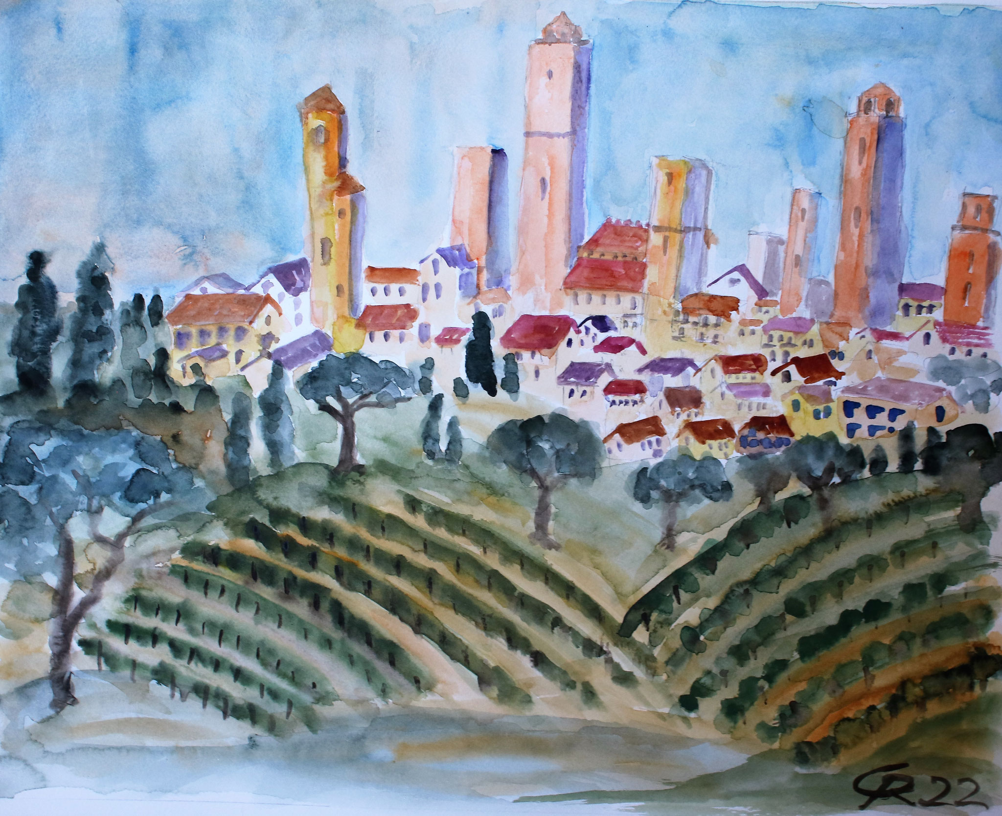 San Gimignano, Toscana, aquarell (2022)