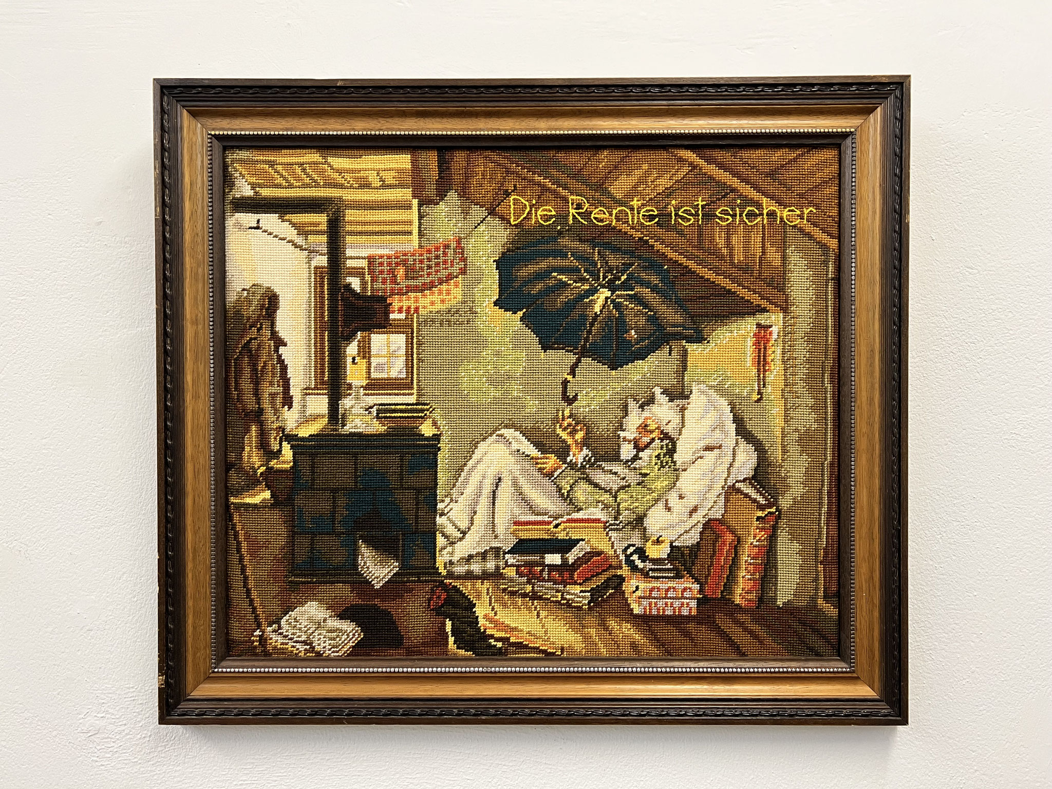 "Die Rente ist sicher" / The State Pension is Safe (embroidery, 2024)