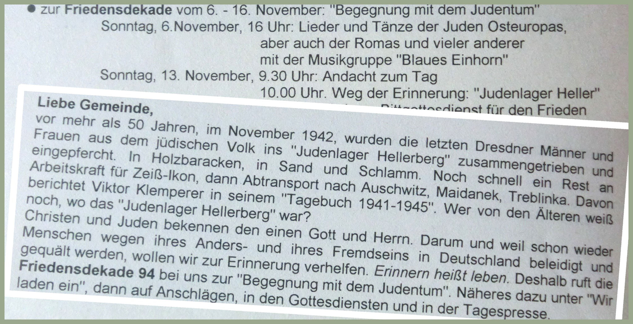 Aus dem Kirchenblättchen der Weinbergskirchgemeinde vom Oktober/November 1994.