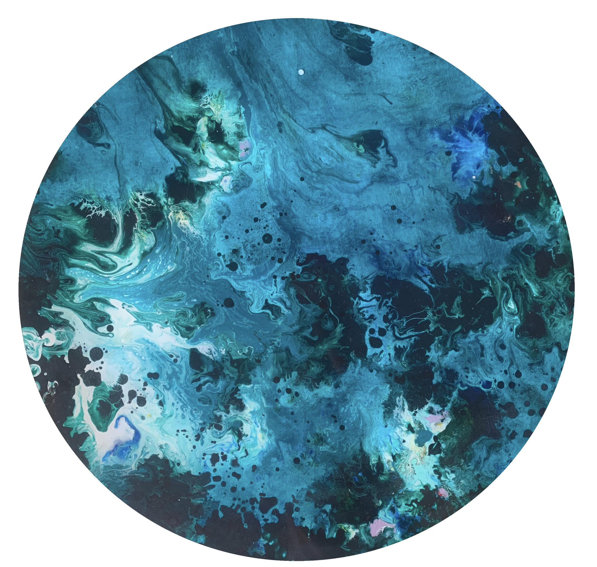 Planet I, 2022, mixed media on wood and resin, diam. 65 cm