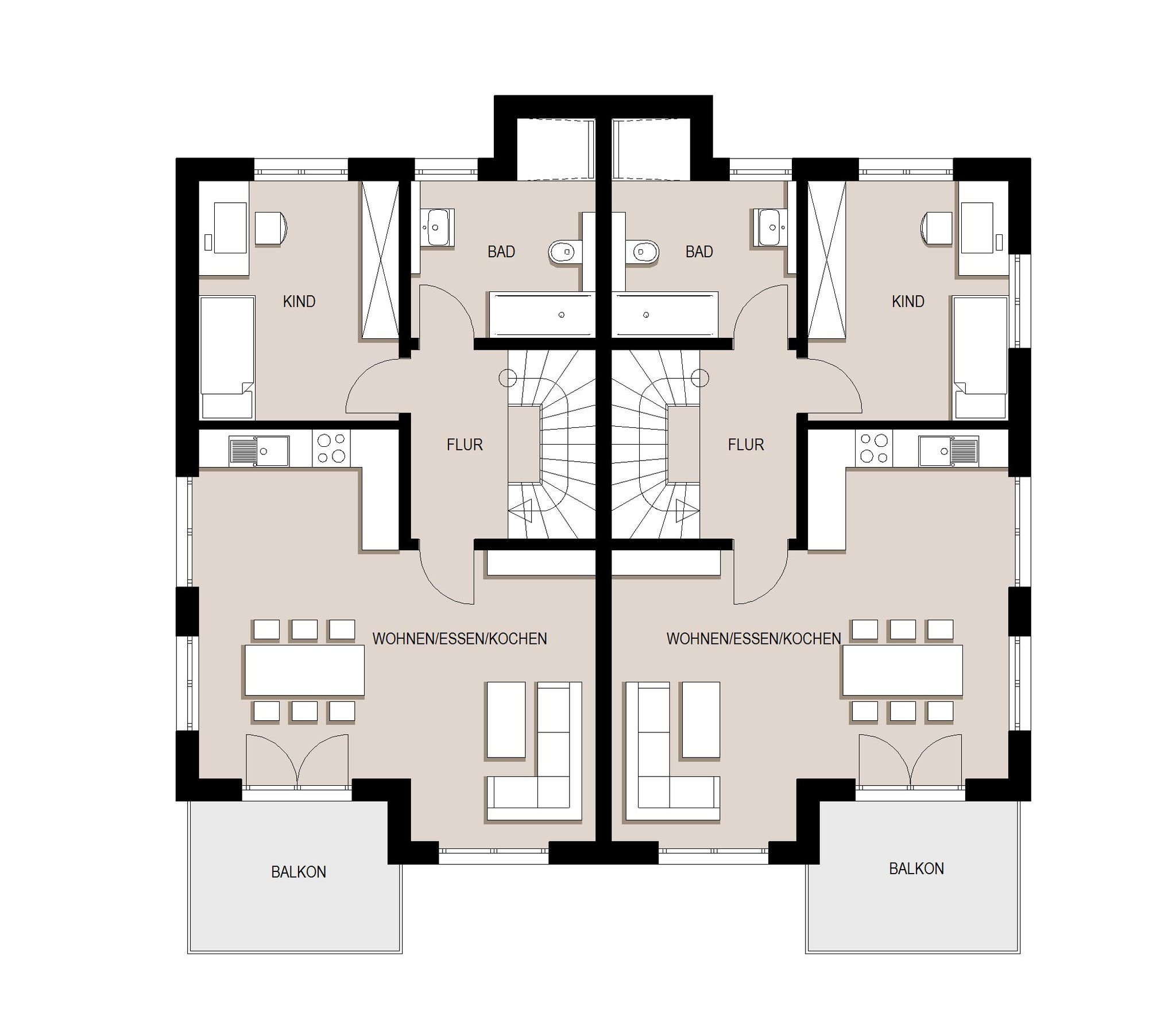 Obergeschoss Haushälfte 2.1 und 2.2
