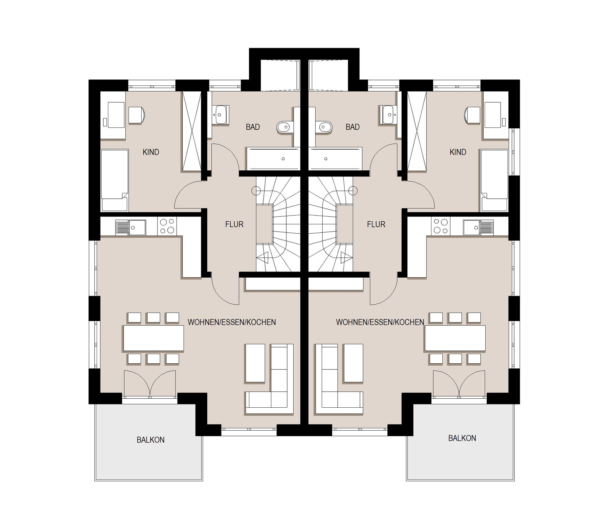 Obergeschoss Haushälfte 2.1 und 2.2
