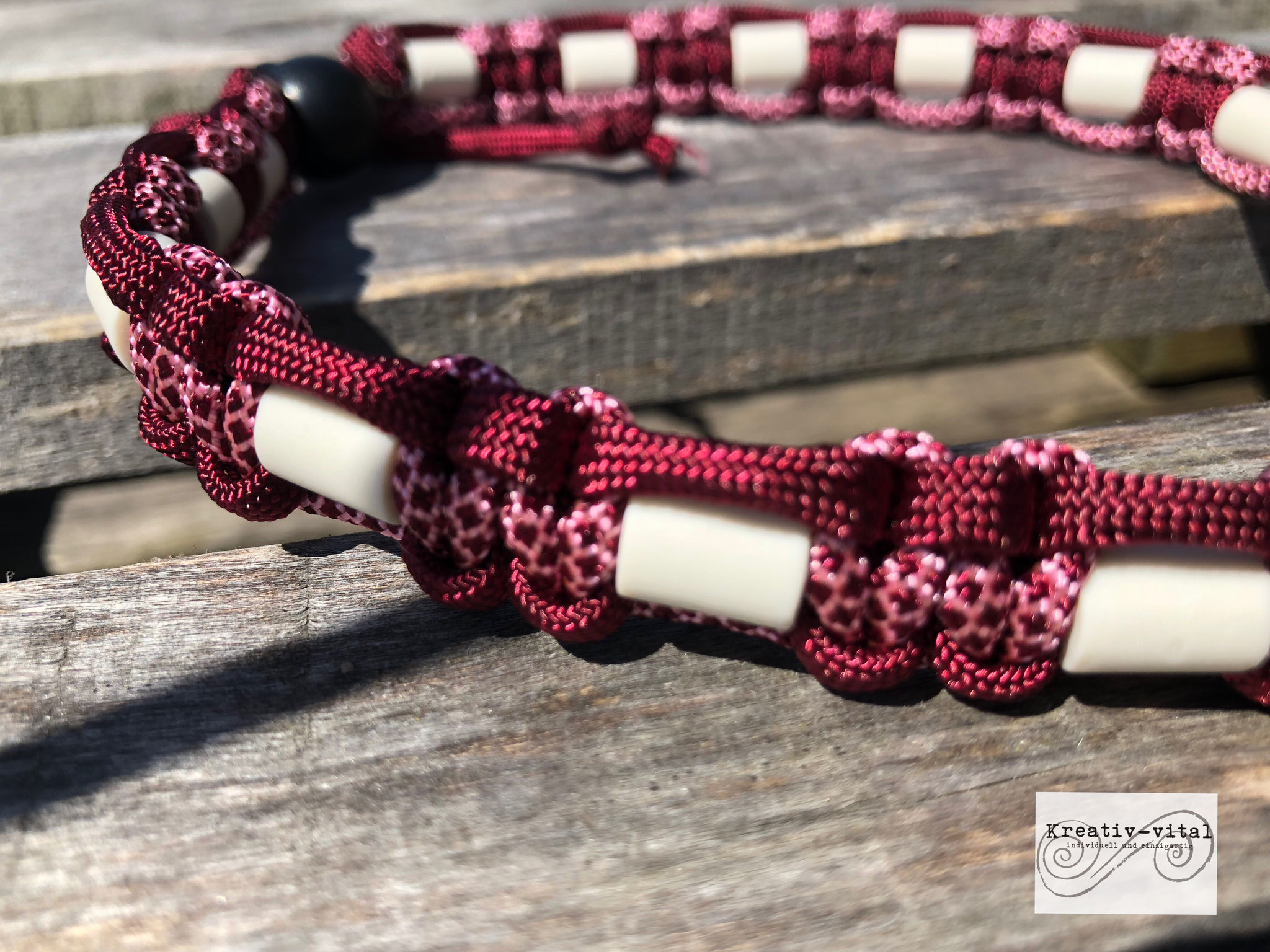 EM Keramik Halsband für Hund/Katze 46-50cm Halsumfang burgundy/rose-pink burgundy
