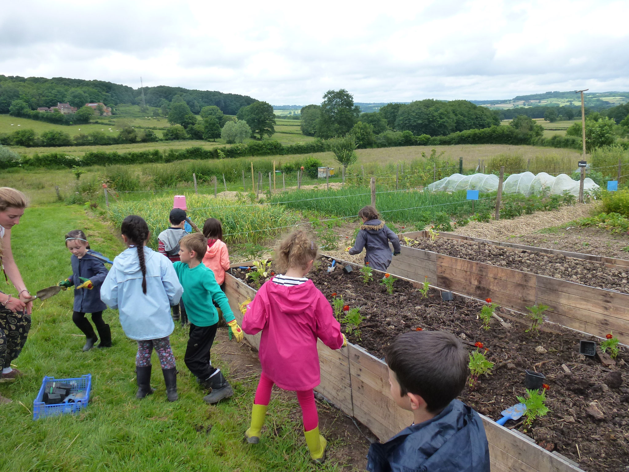 Atelier plantation dans une des buttes pédagogiques