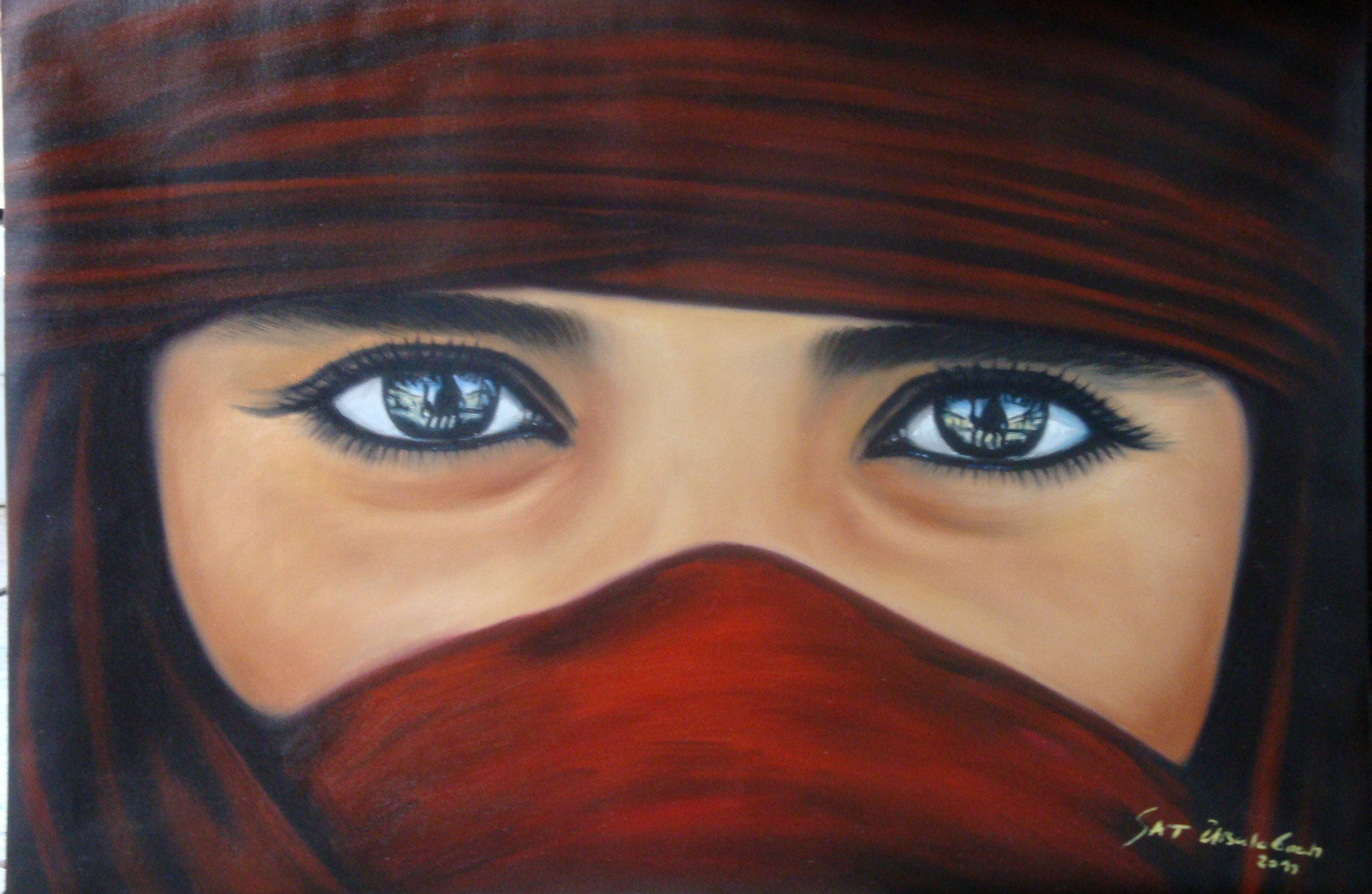 Eyes of  the Targia-girl, oil on Canvas, 85 X 55 X 2,1 cm 