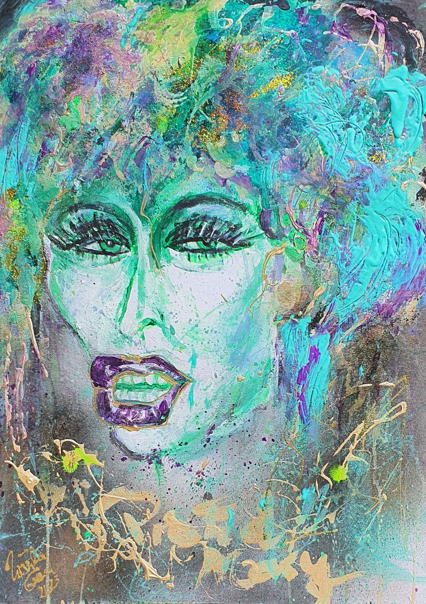 Proud Mary - TinaTurner, Technic: Acrysl,MixedMedia, on Paper 56X 42 X 0,02 cm