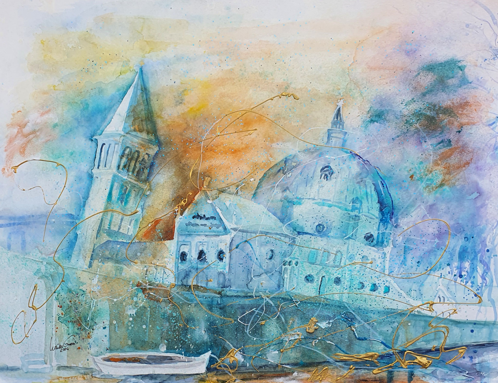 St Augustinus in Nordhorn- Church with the golden inspirations  Watercolor/Mixed Media, on paper, 49 X 63 X 0.02 cm