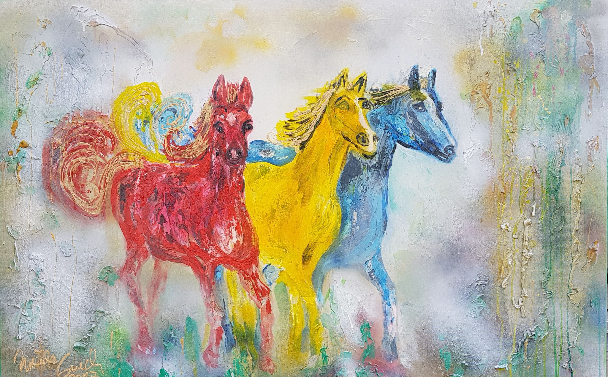 Golden horses (Technik: Acryl/Mixed Media  auf Leinwand: 1,20 m X 90 cm)