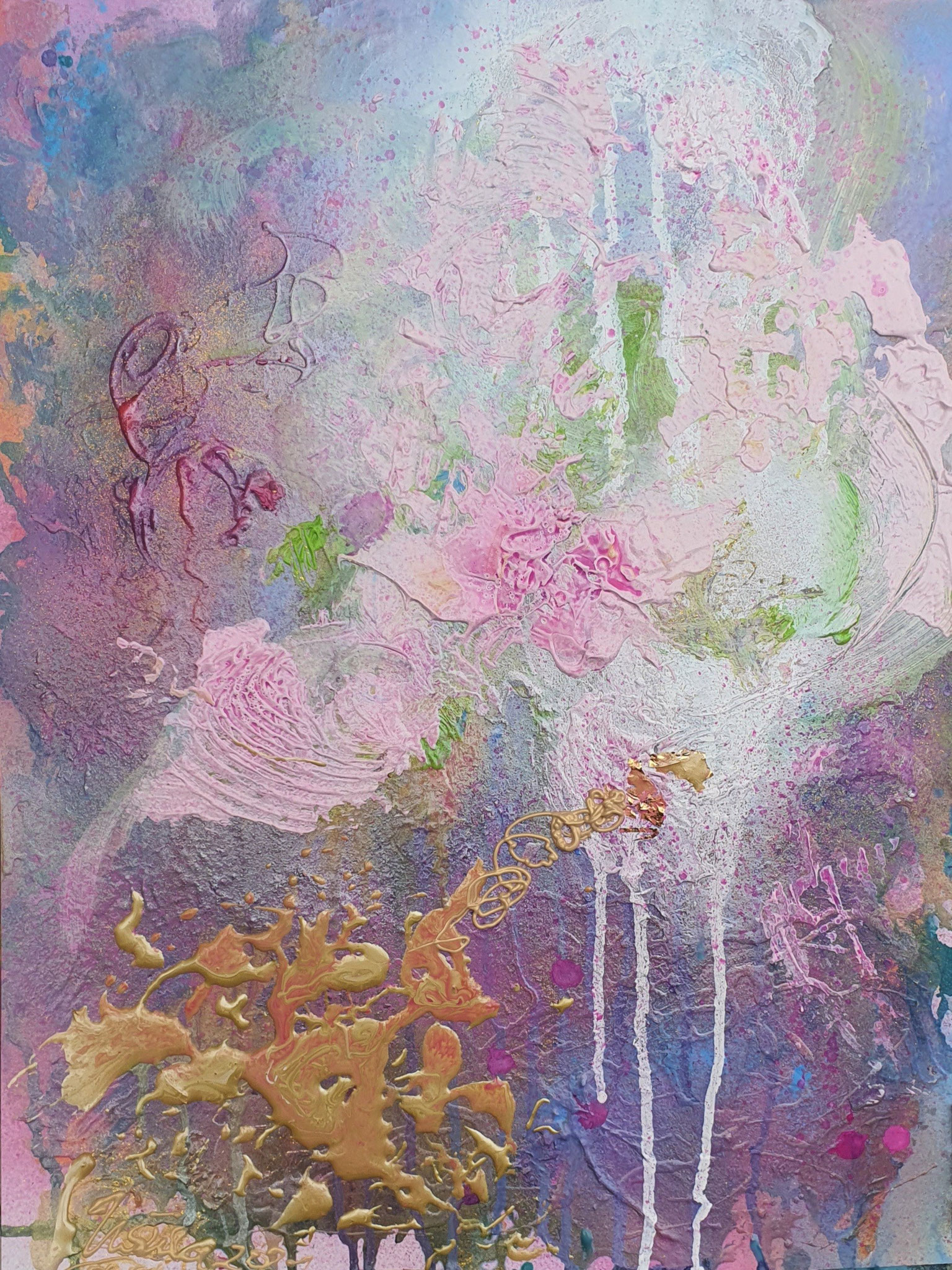 Inspirations (Technik: Acryl/Mixed Media on paper with paper-gold 48 X 36 X 0,2 cm)