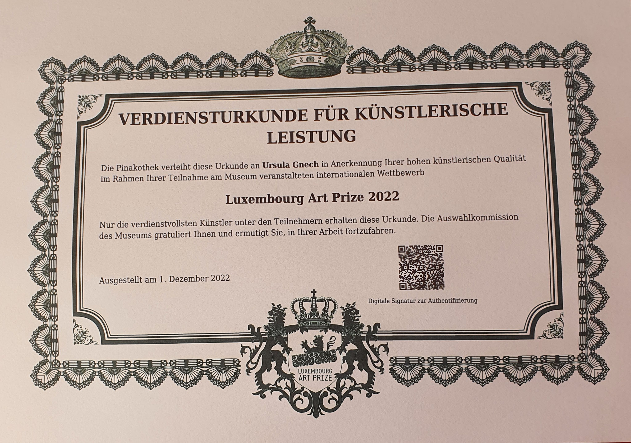 Ceretificate Luxembourg Wettbewerb