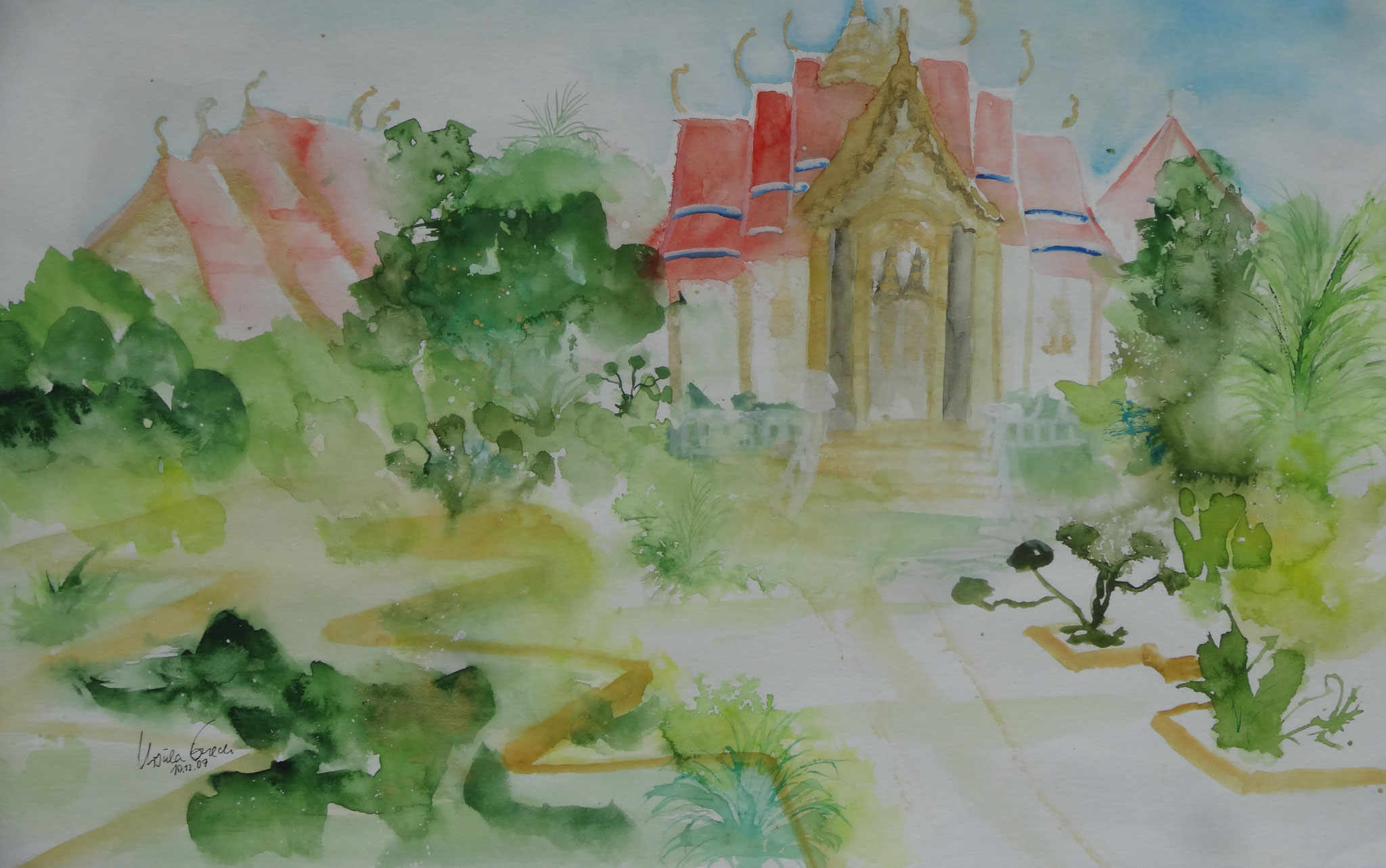Buddhistischer Tempel auf Phuket       (Technik: Aquarell   60 X 40 cm)