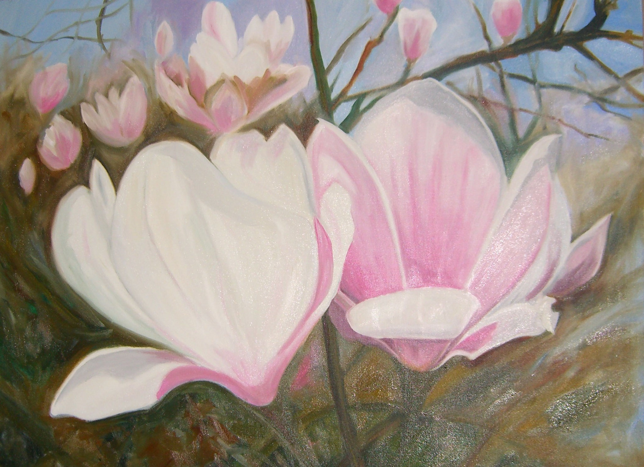 Spring messengers Magnolias  Painting  70 W x 50 H x 1.5 cm