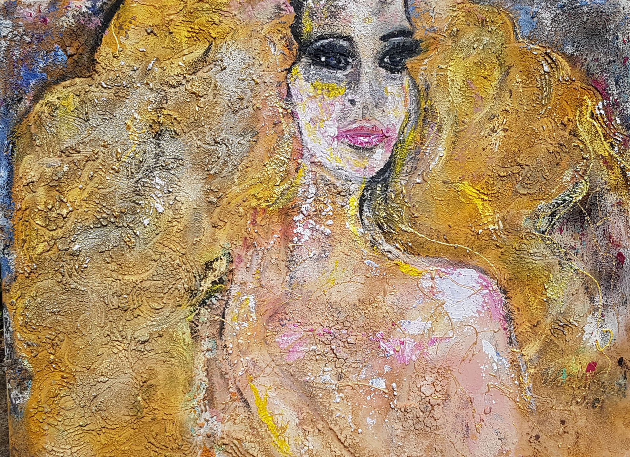 Rhapsody in blond (Technik: Acryl, cement /Mixed Media auf Leinwand 80 X 60 X 1)