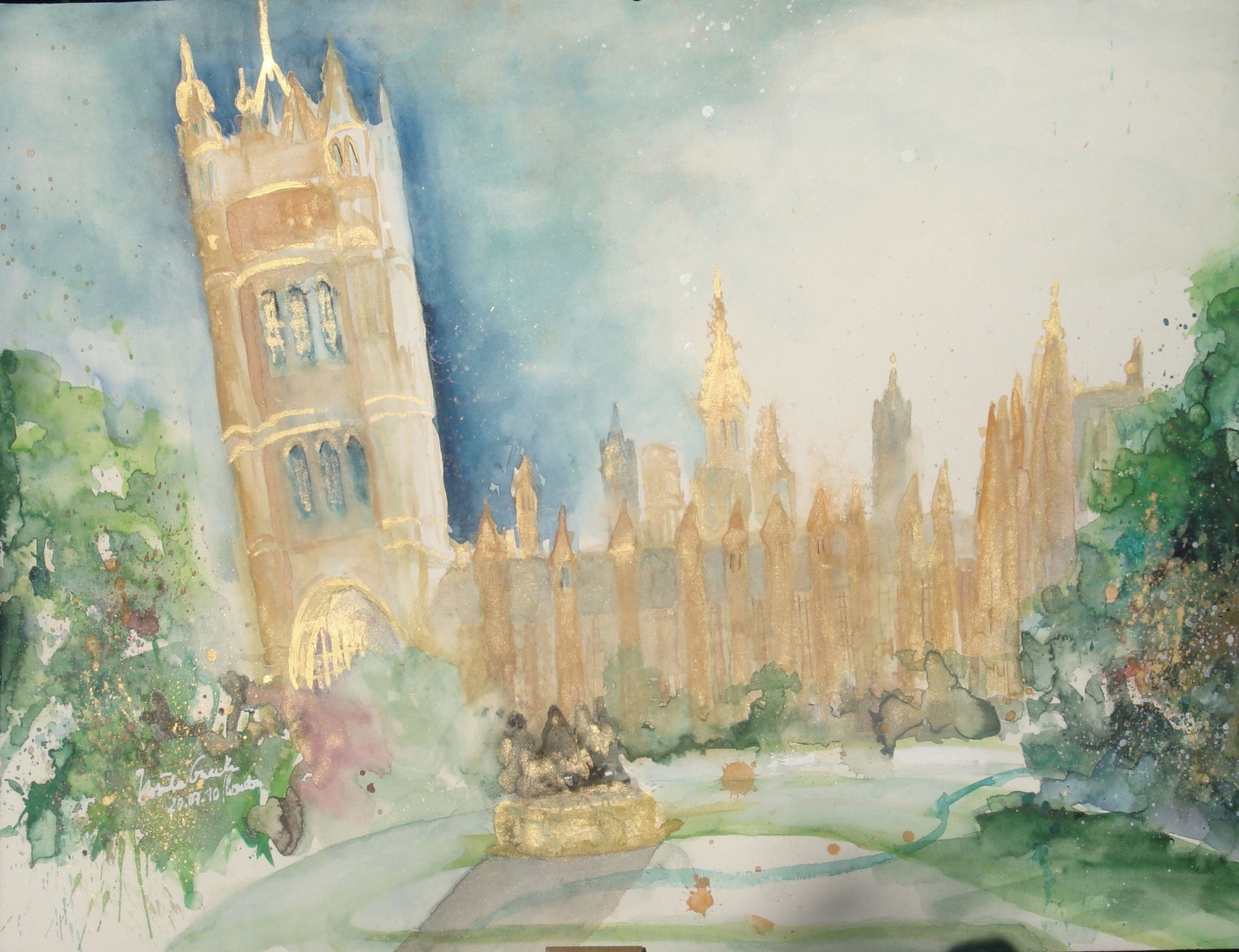 Victoria Tower Gardens in London    (Technik: Aquarell auf Fabriano   600 g Satinata   76 X 56 cm)