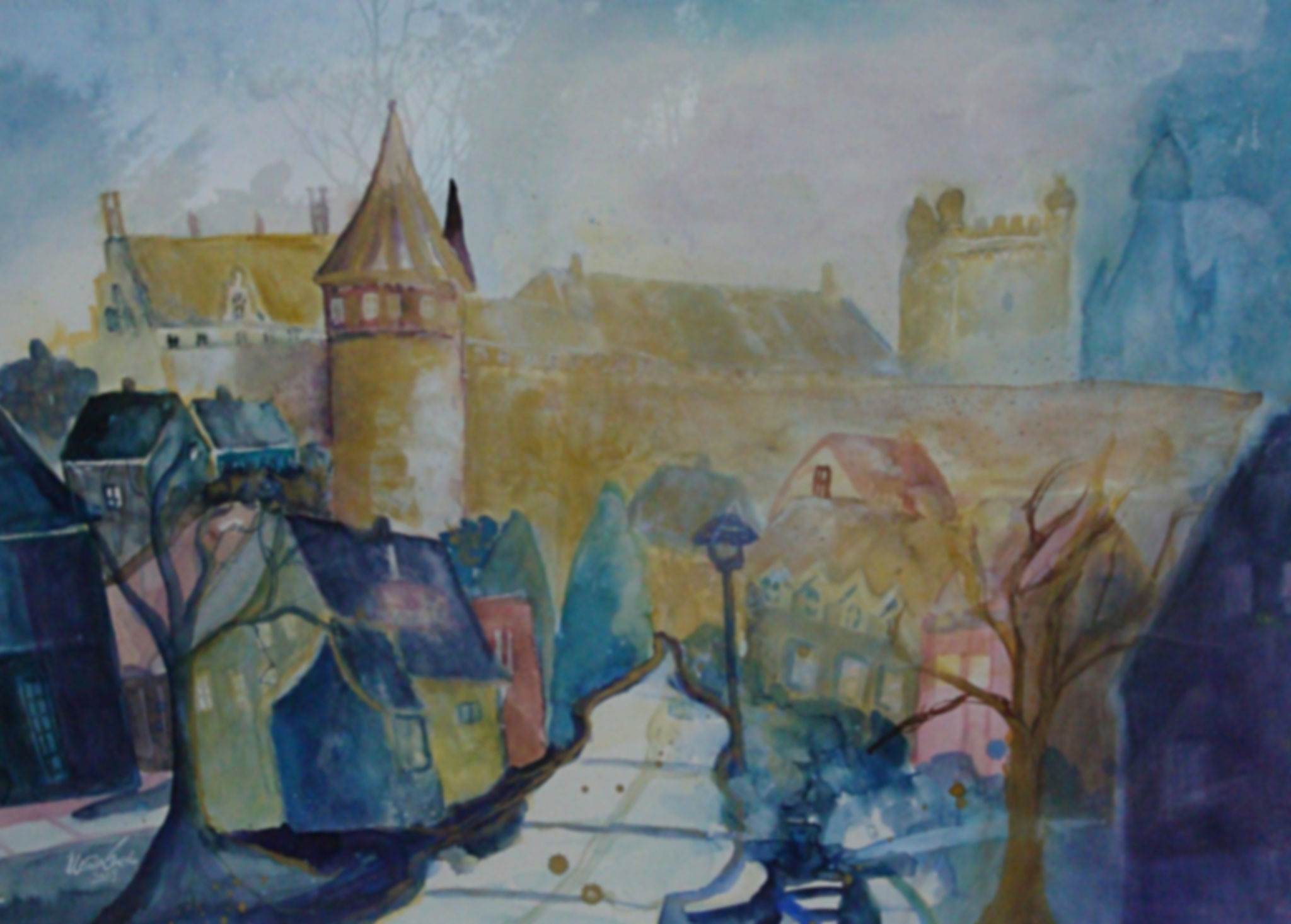 Bad Bentheim und die Burg     (Technik: Aquarell)