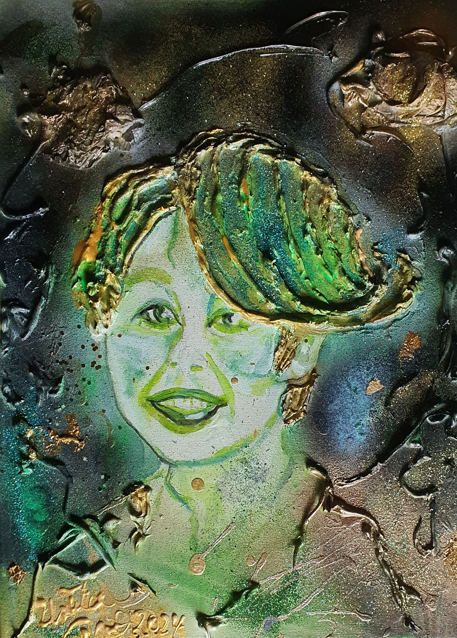 Isn't she lovely (Acryl, Sray, Glitter, Mixed Media,) on Canvas 50 X 40 X 1,5 cm