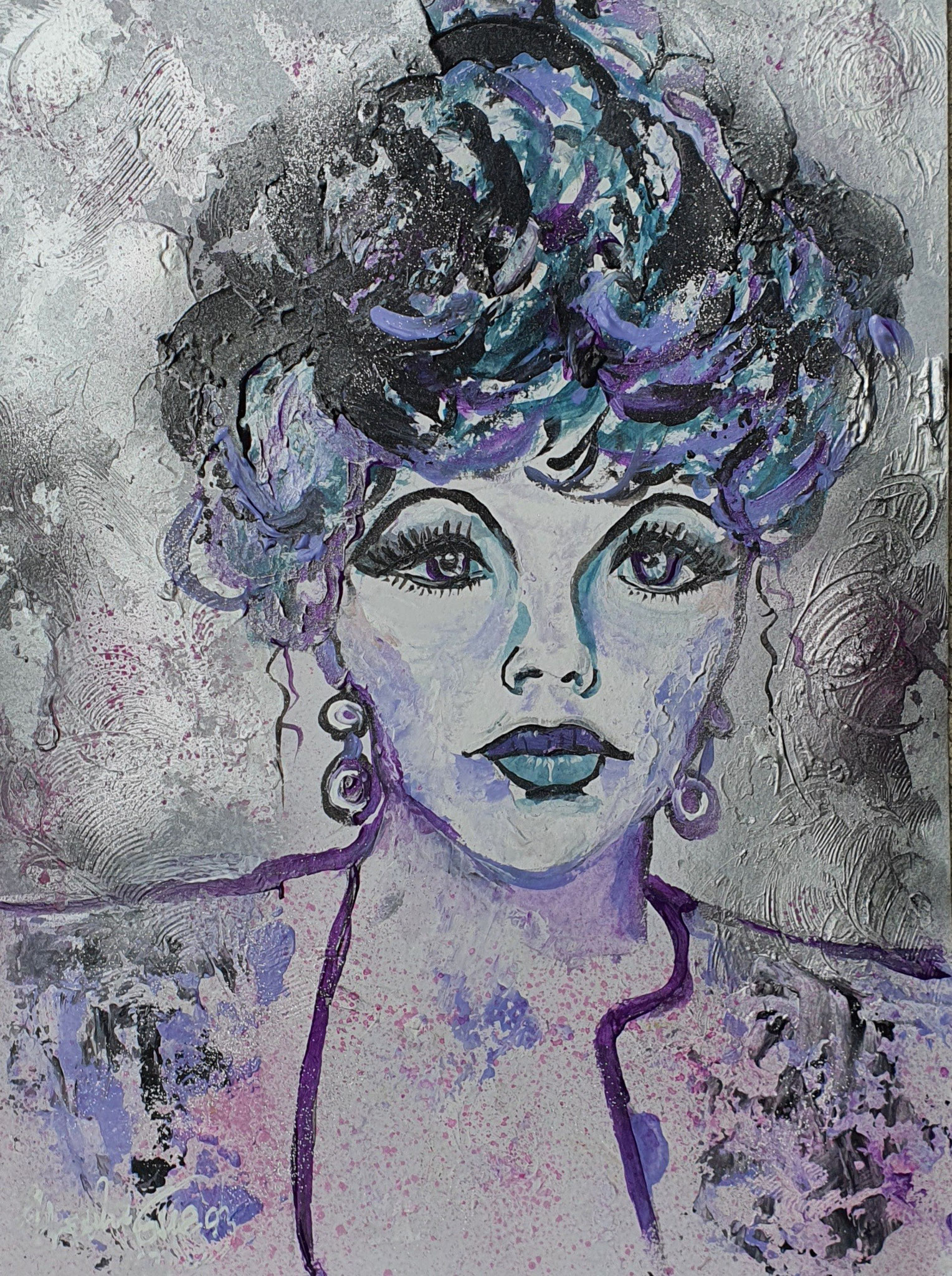 Forever-young-Joan-Collins/  (Technic: Acryl/Spray/Mixed Media 48 X 36 X 0,1 cm) on Paper
