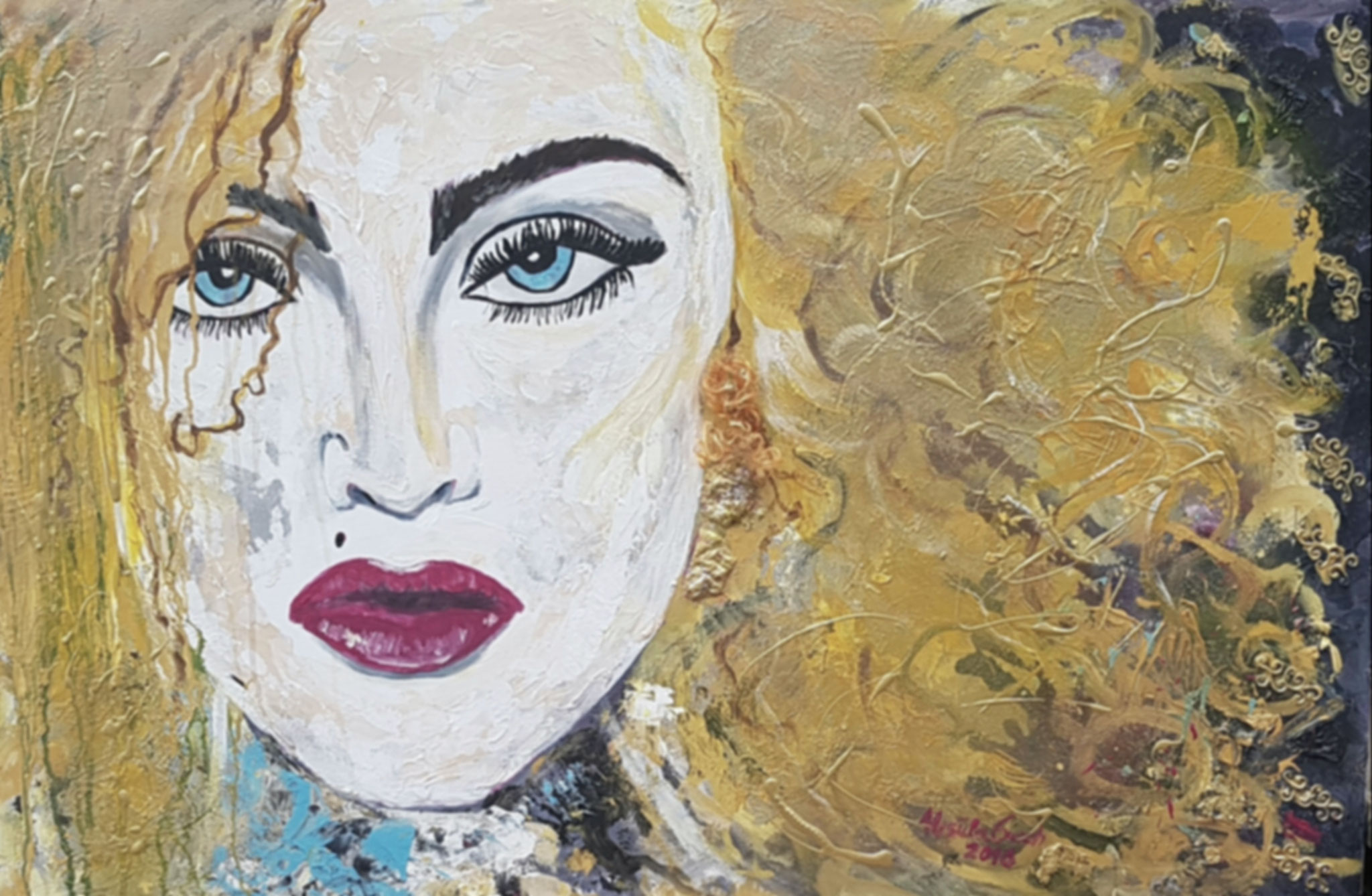 Madonna (pur)   (Technik: Acryl/Mixed Media    auf Leinwand   90 X 120 cm)