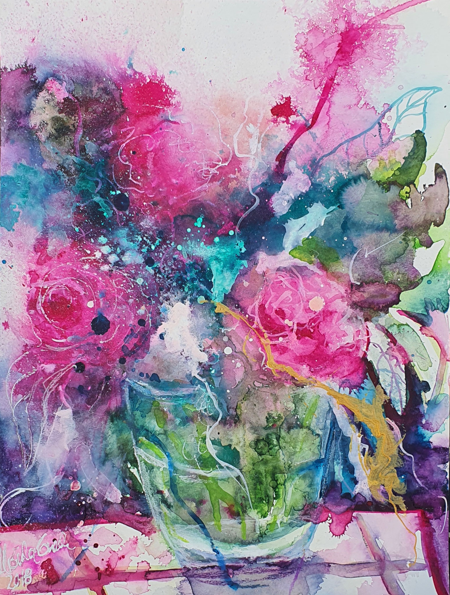Espacially for you 30 X 40 cm, on paper,   Watercolor/Mixed Media