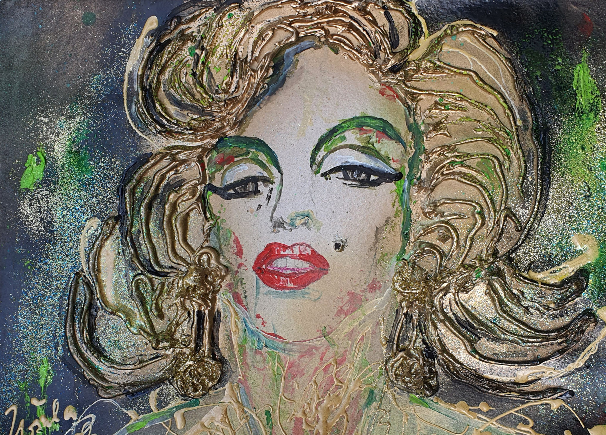 Marilyn  Acrilic/glitter/Mixed Media on paper 36 X 48 X 0,01 cm