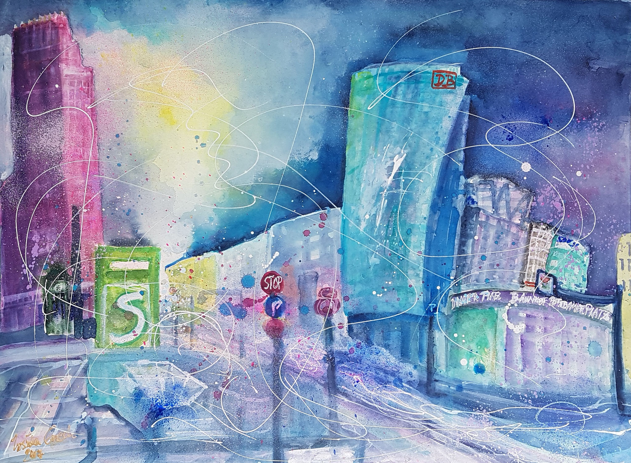 Historischer Bahnhof Potsdam in Berlin (Aquarell/Mixed Media)  auf Fabriano Sat.  650 g, 56 X 76 cm)