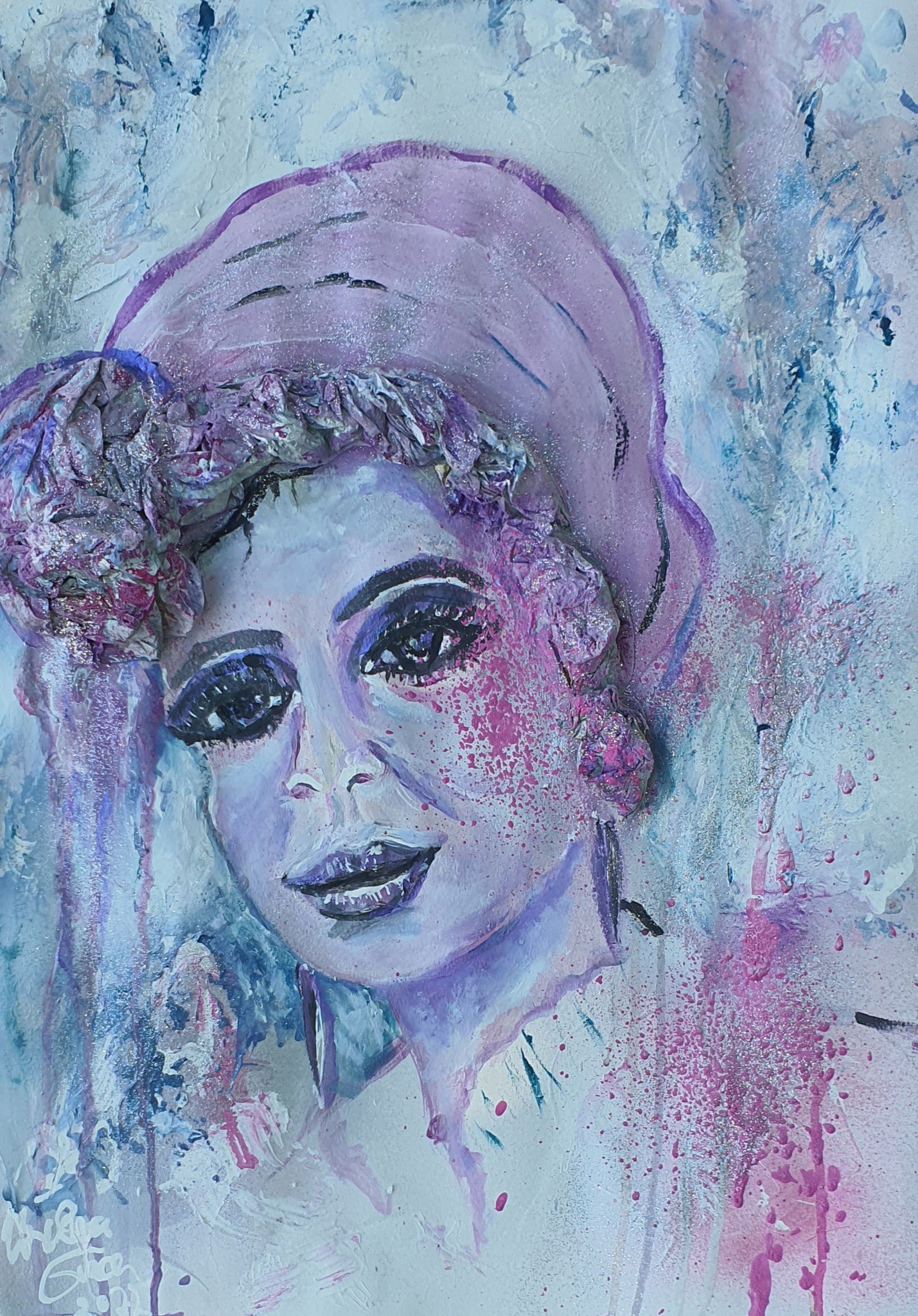 Swety (Acryl, glitter, zement, Mixed Media, 38 X 55 X 0,2 cm on paper)