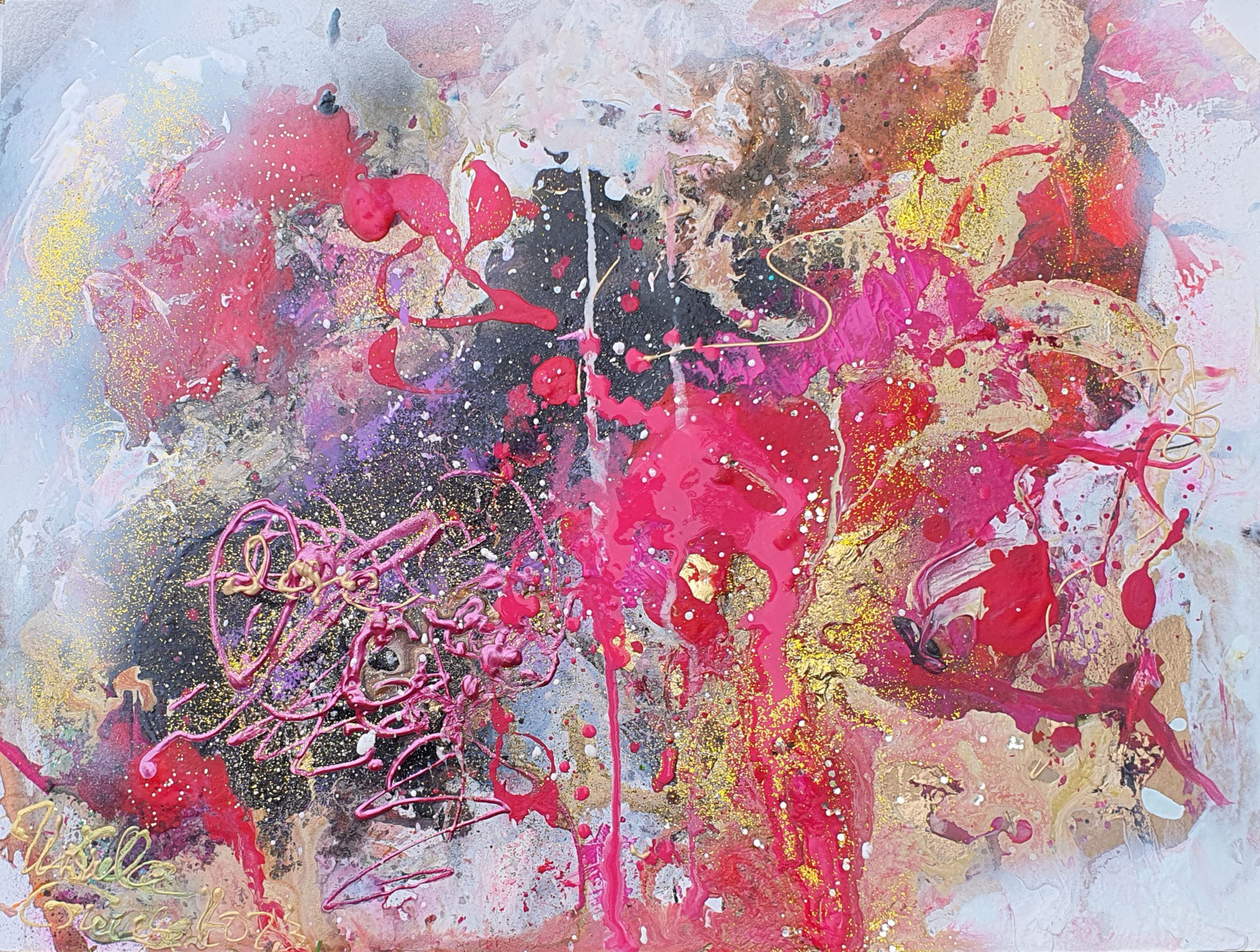 Love-letter (Acrylic/Mixed Media/ Golden leafe on paper 42 X 56 X 0.02 cm)