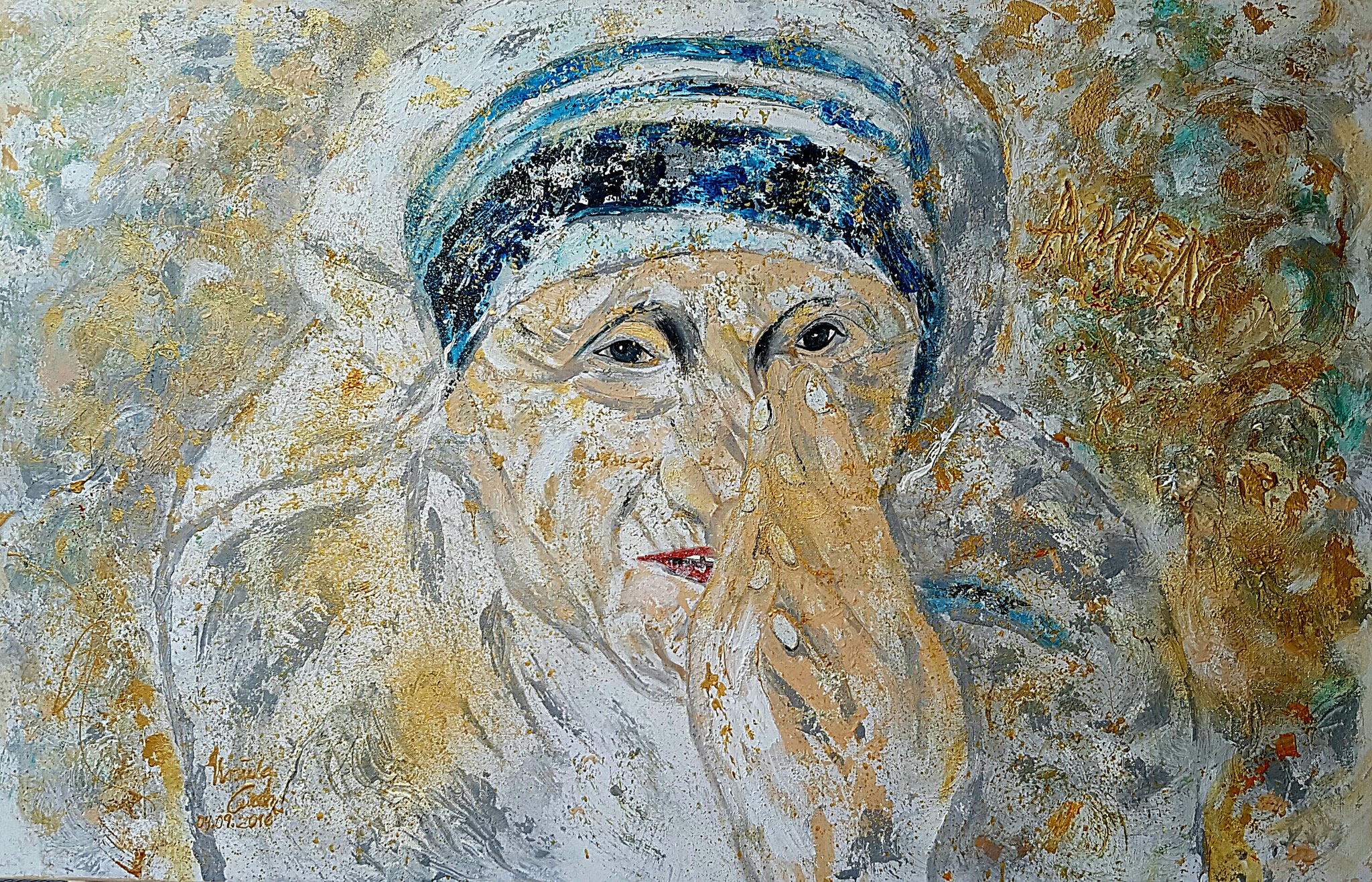 hl. Mutter Teresa (Technik: Acryl/Mixed Media   Leinwand: 1,20 m x 90 cm)