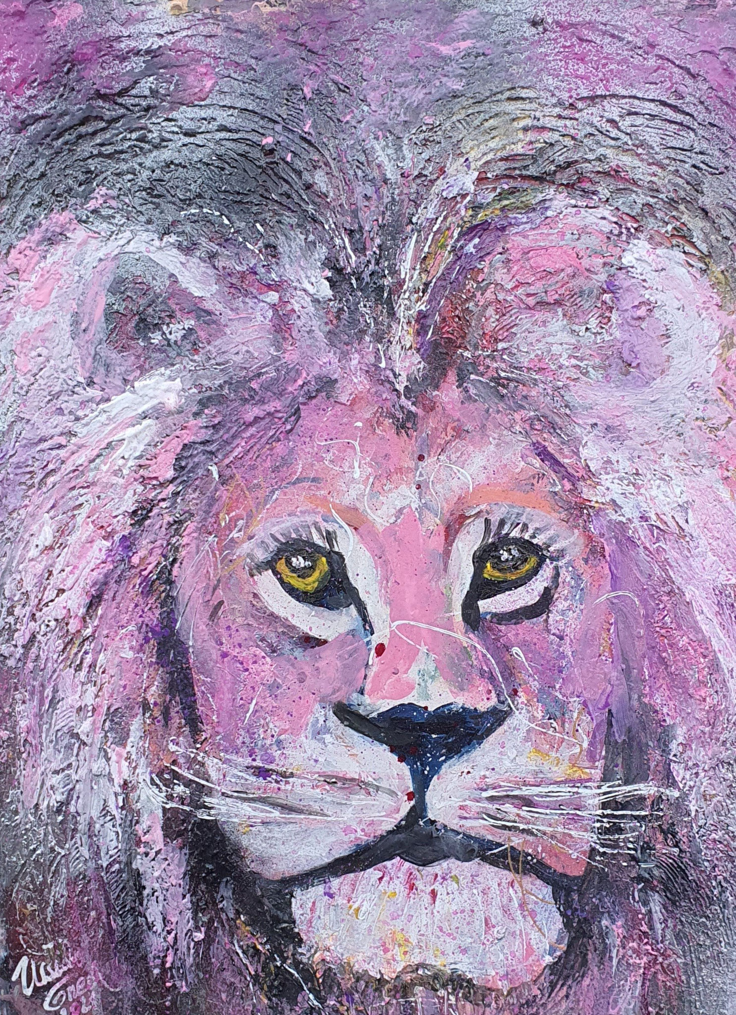 "Passport-photo in pink" (Technic: Acryl/Mixed Media on special paper 36 X 48 X 0,1 cm) 