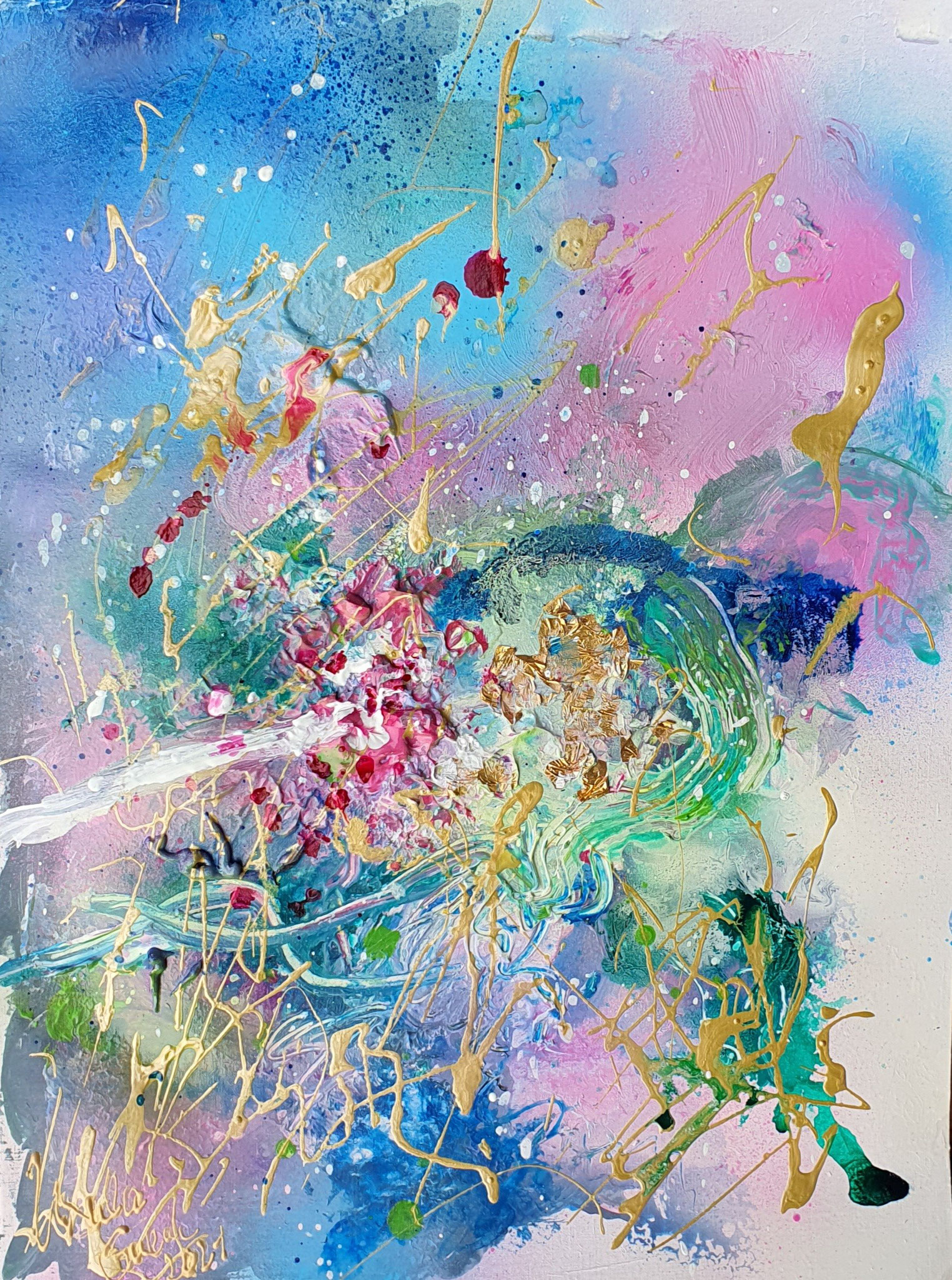 The golden secret in the Andaman-Sea in Phuket (Technik: Acryl/Mixed Media, Acryl-Paper, 40 X 30 X 0,1 cm)
