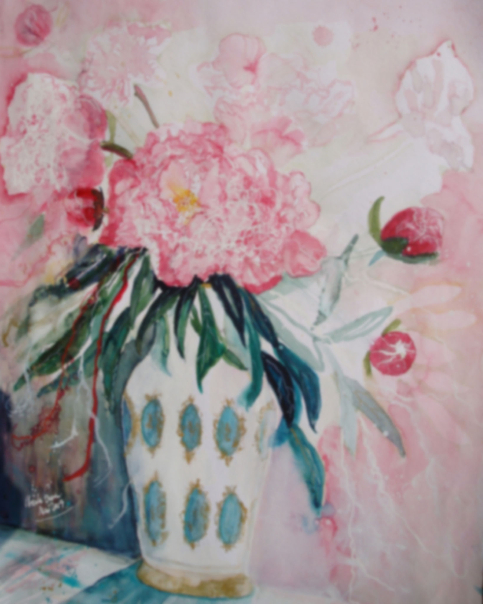 Pinkfarbige Pfingstrose     (Technik: Aquarell   )