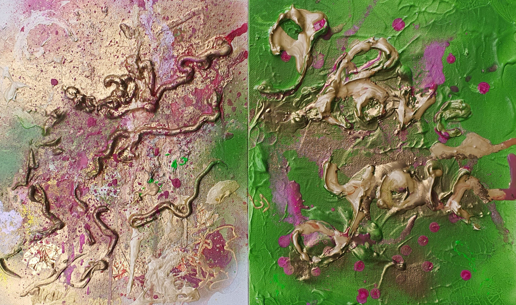 I'll always love you (luxury diptych), Acryl/Papergold Mixed Media on Canvas 48 X 30 X 0,3 cm