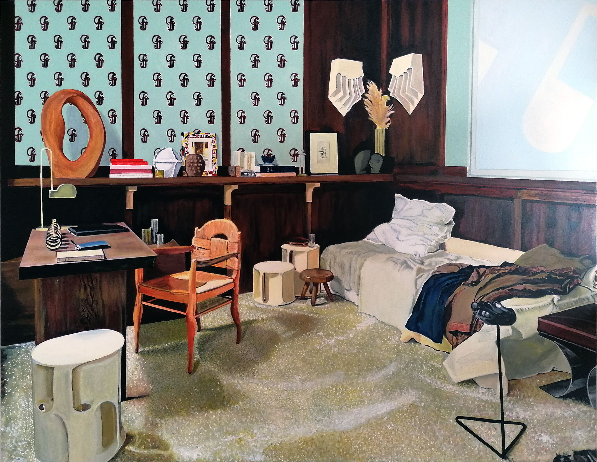 Fabien Gilles, le cabinet, acrylique sur toile, 89 cm x 116 cm, 2020. Fonds départemental d'art contemporain d'Ille-et-Vilaine.