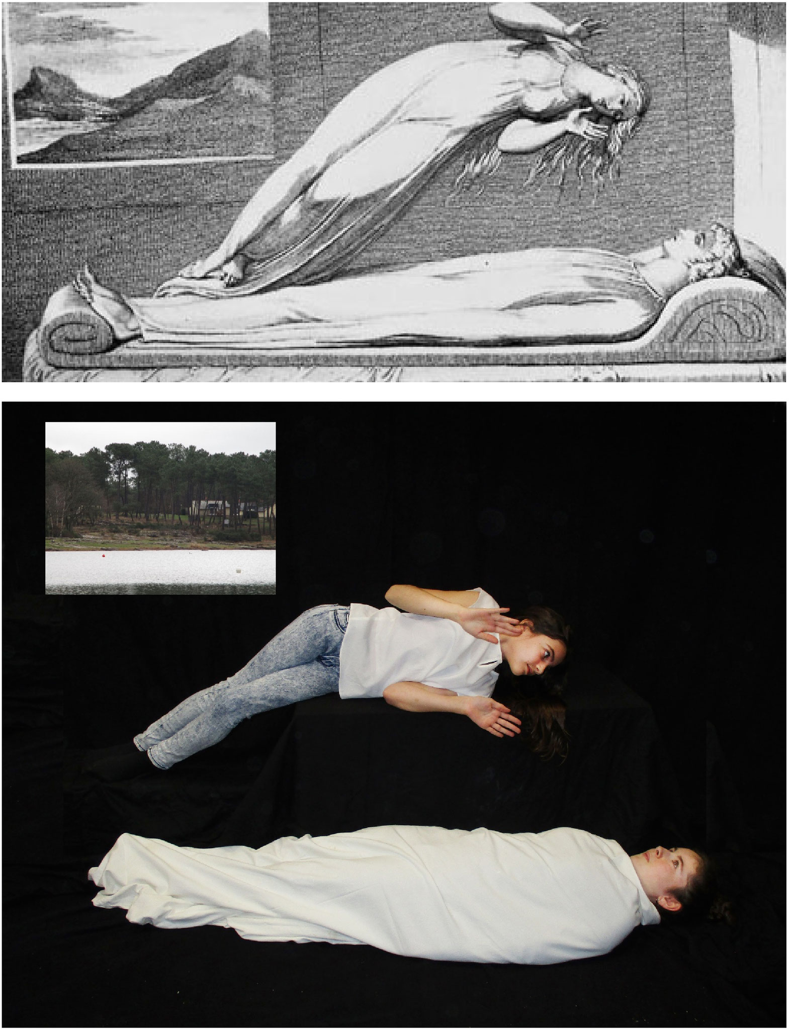 Mise en scène inspirée d'un tableau du peintre William Blake, "Apophtegme". .