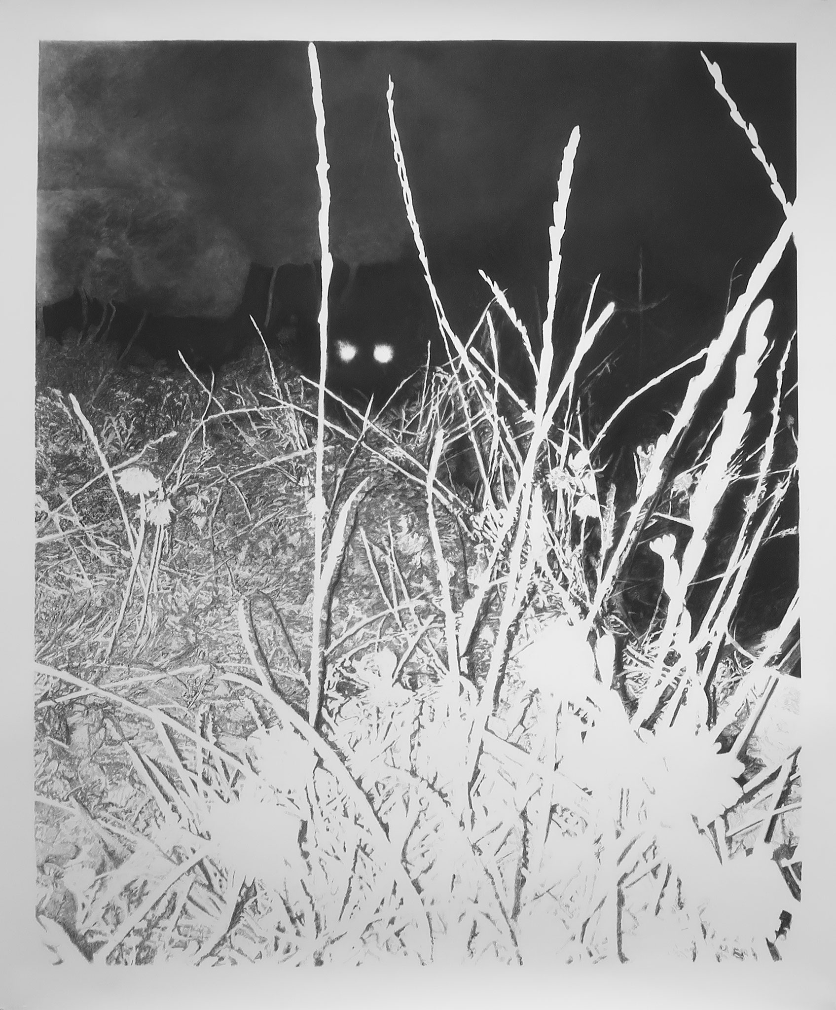Who goes there?, Soupe originelle, Sussex pheasant hunt, fusain, pierre noire et mine graphite sur papier, 138,5 x 167 cm, 2018