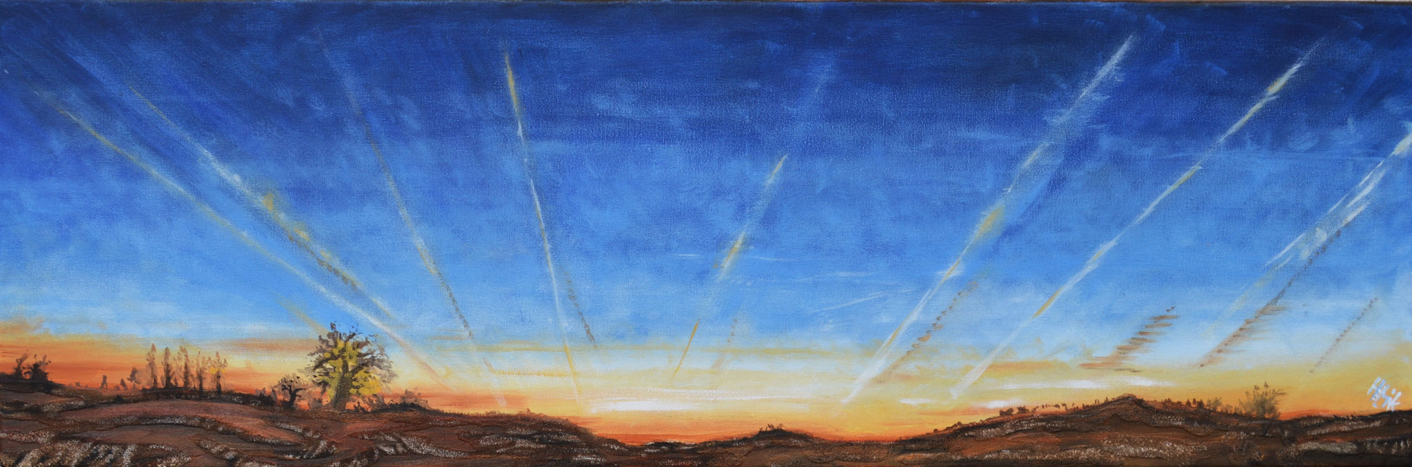 Linhas do Avanço - oleo com areia na tela - 90 x 30 cm                 