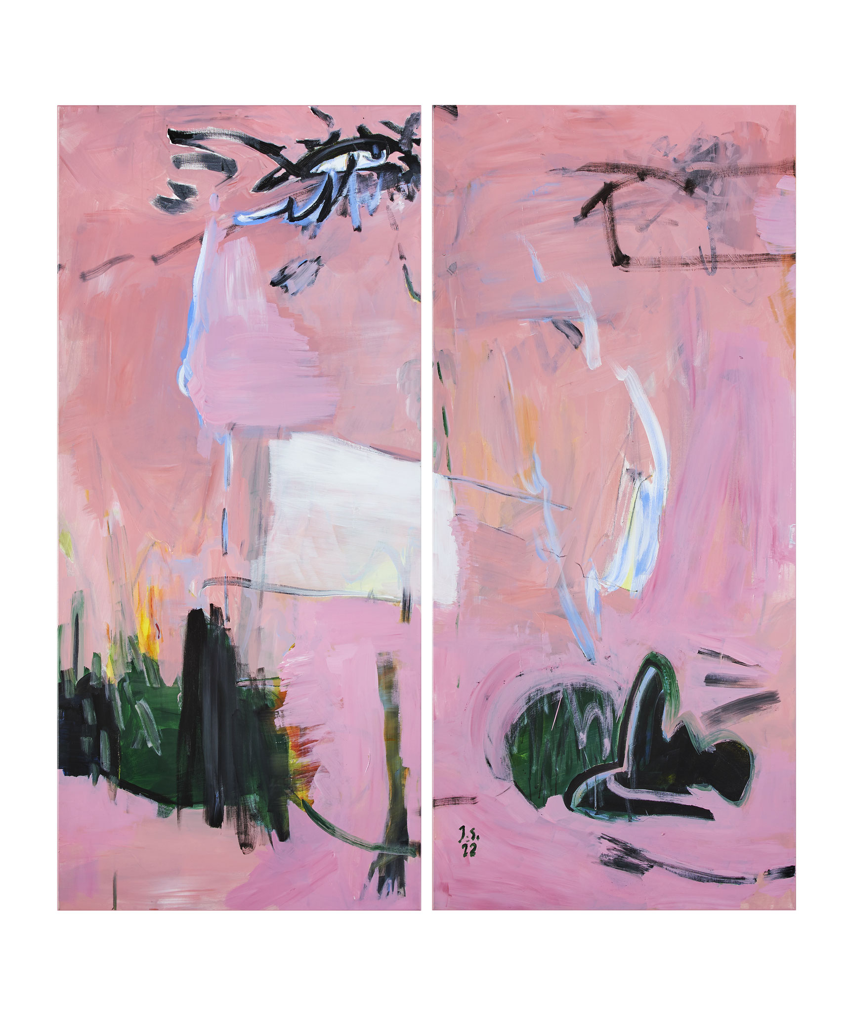 RushHour 24 (Diptychon), Acryl Kohle und Pastell auf Lwd., 150 x 140cm.