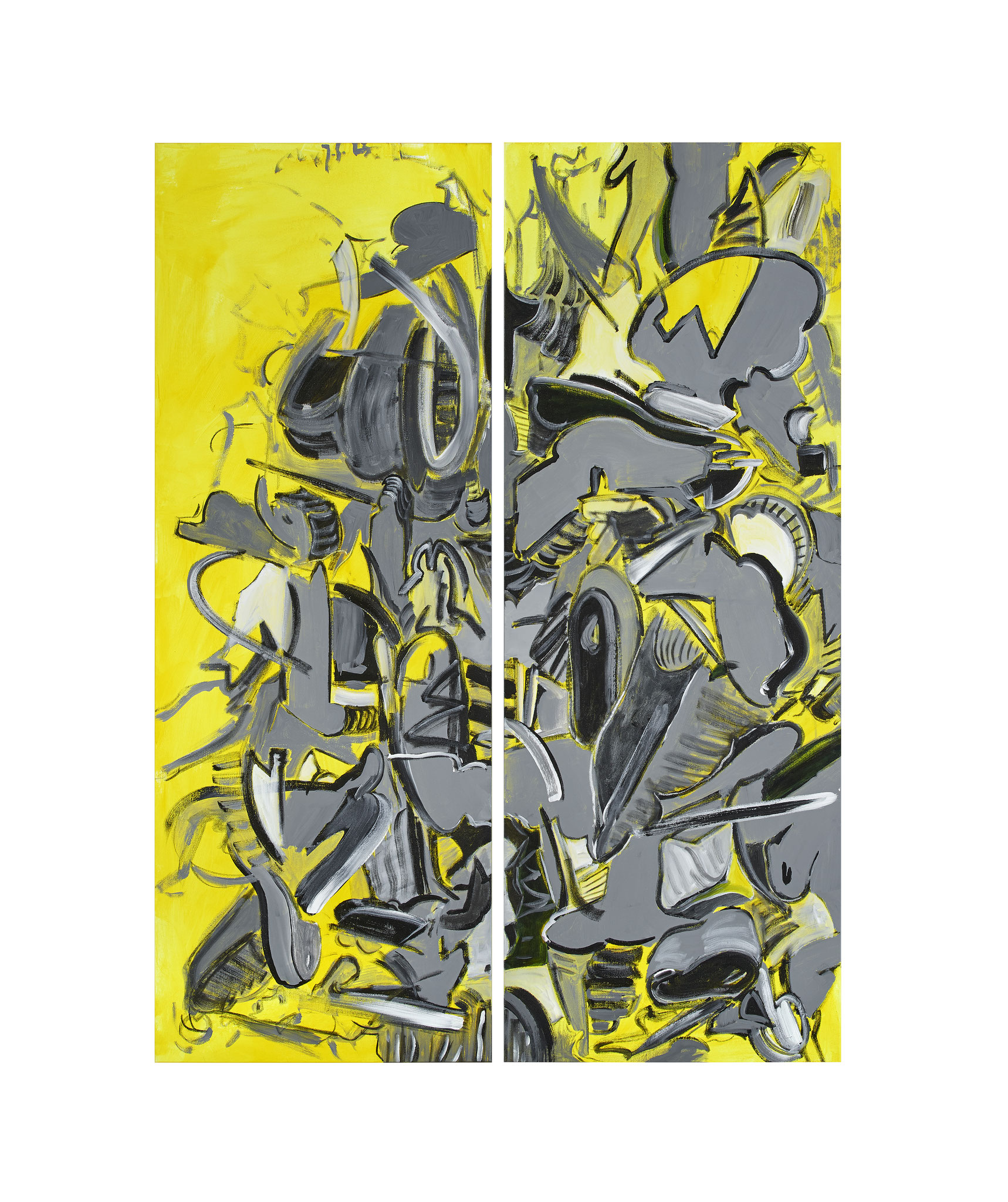 Rushhour 31 (Diptychon), 2023, Acryl Kohle und Pastell auf Lwd., 150 x 110cm.