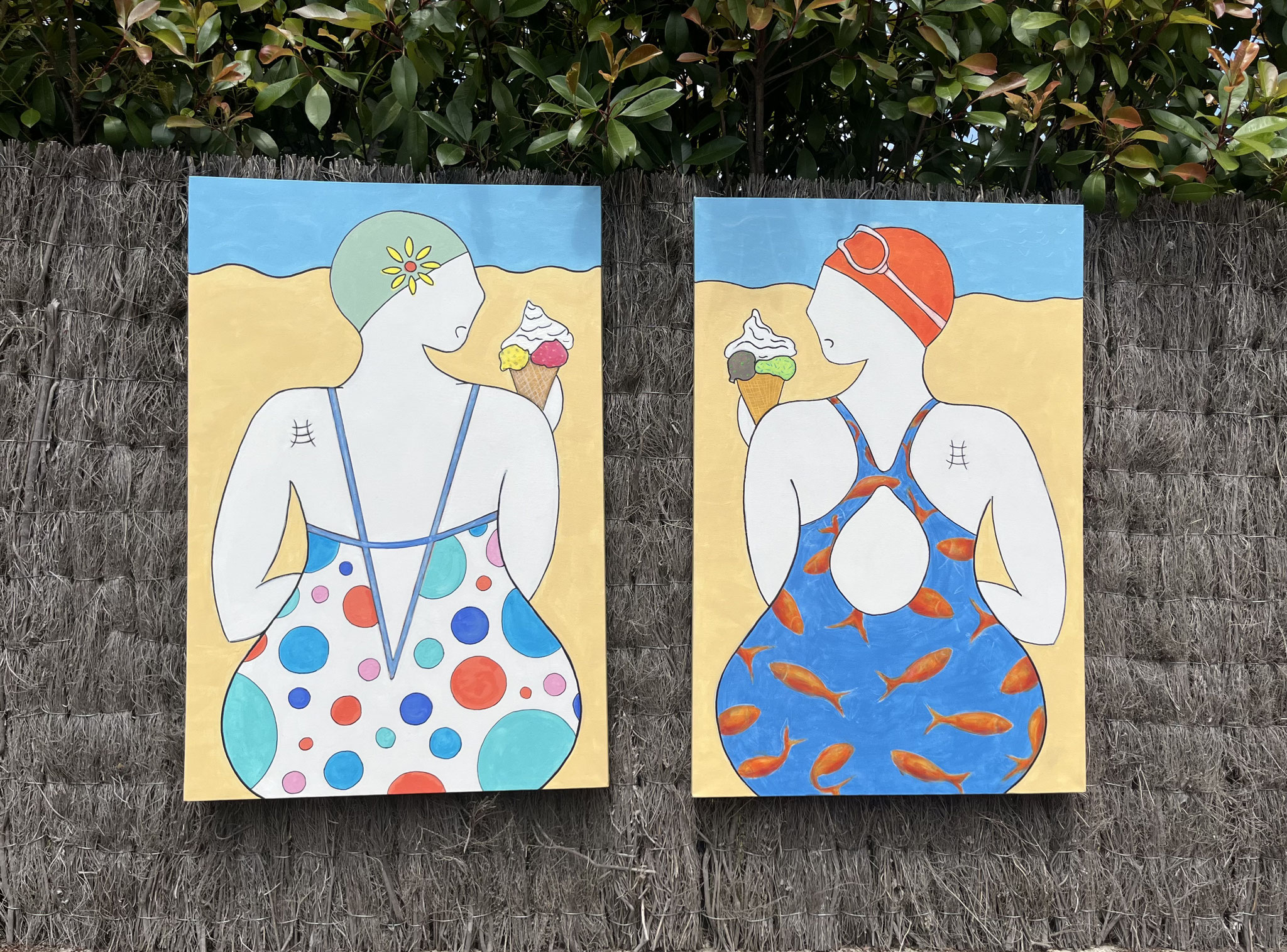 Lætitia GAVINI, "Big Pin'Up, Summer Delights", Diptyque 2X 60/90 cm, peinture acrylique, 1.600 €