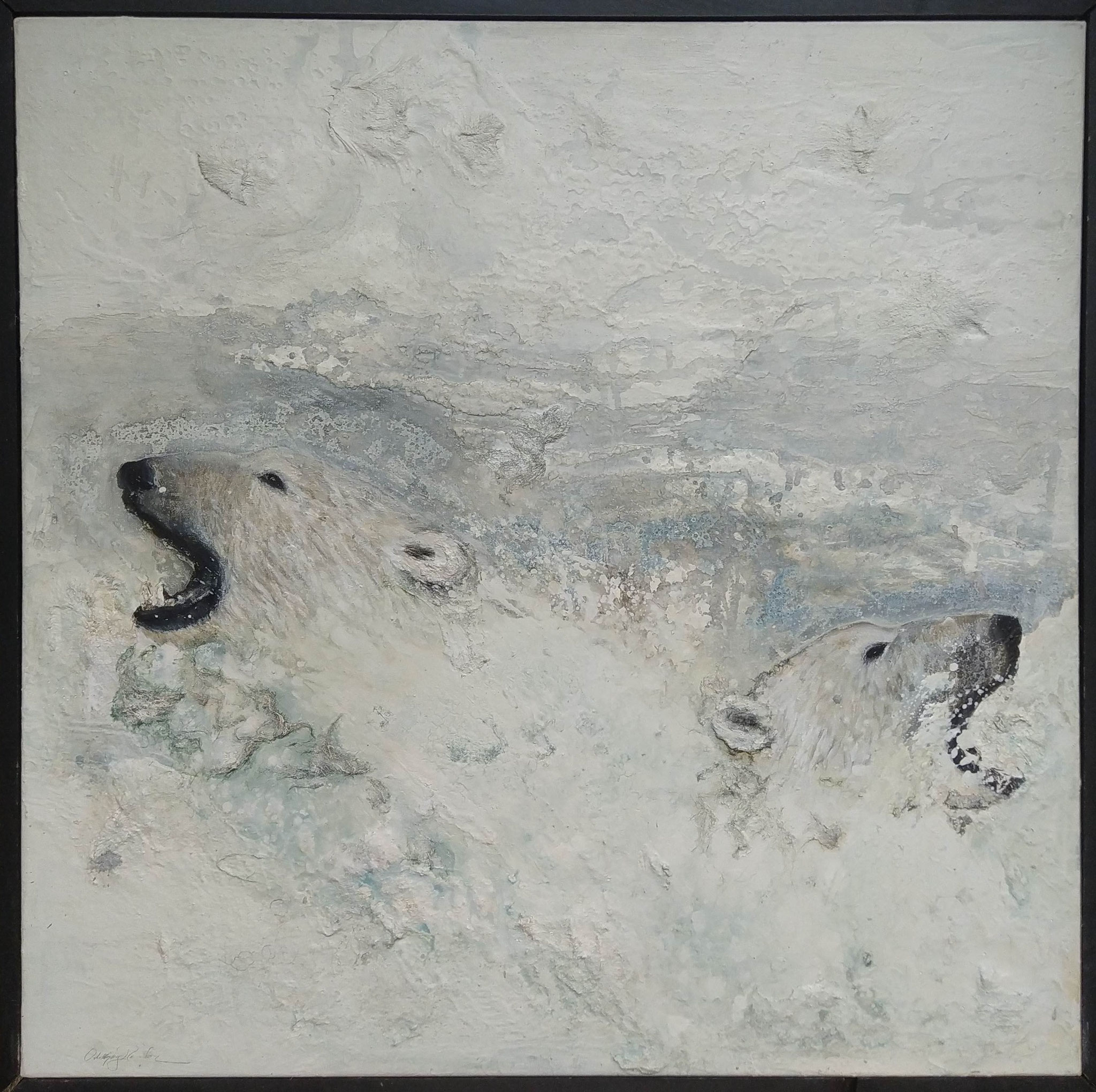 Oddbjørg REITON,"Dilemna",Acrylique et fourrure synthétique sur toile,90 /  90 cm, 1800€