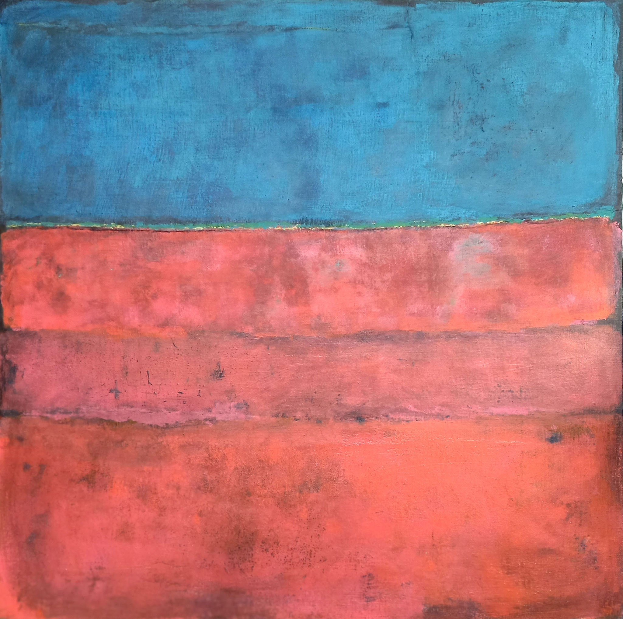 Béatrice Gay, "Terres et bleu", Techniques mixtes sur lin, 100X100 cm, 900 €