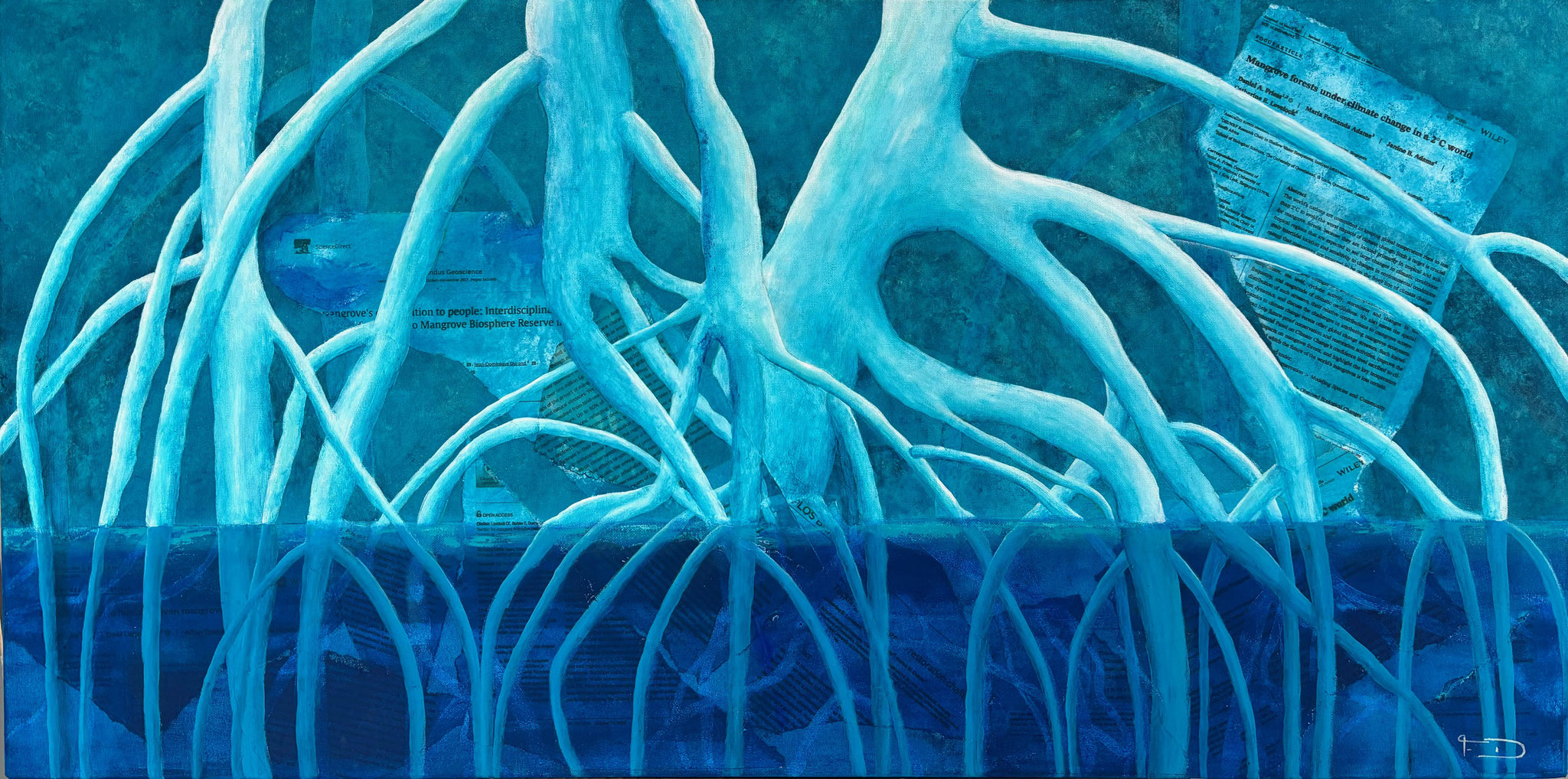 Françoise DAGORN," mangrove emeraude",Acrylique sur toile,100 x 50 cm, 1800€